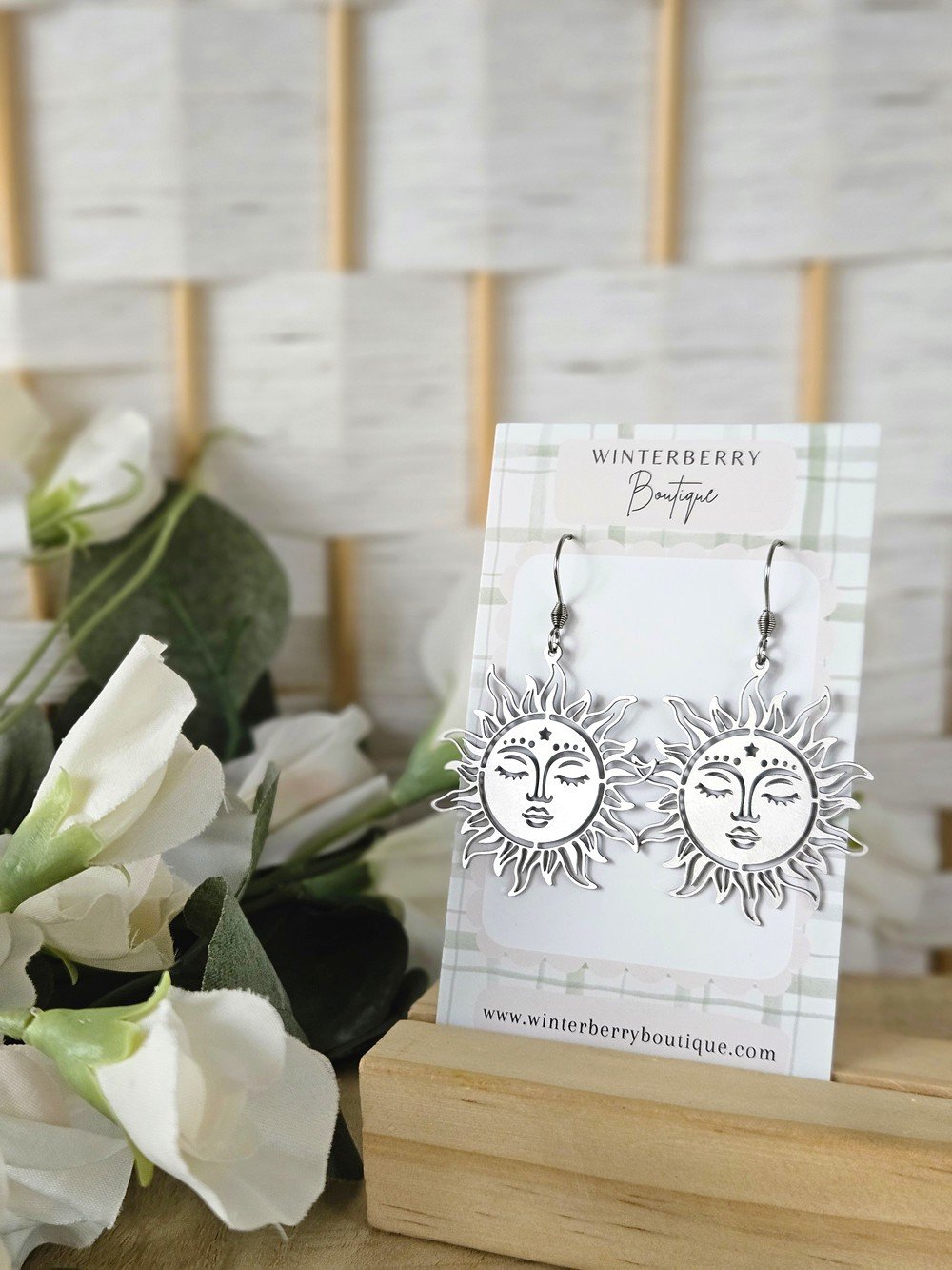 Silver Sun Face Dangles