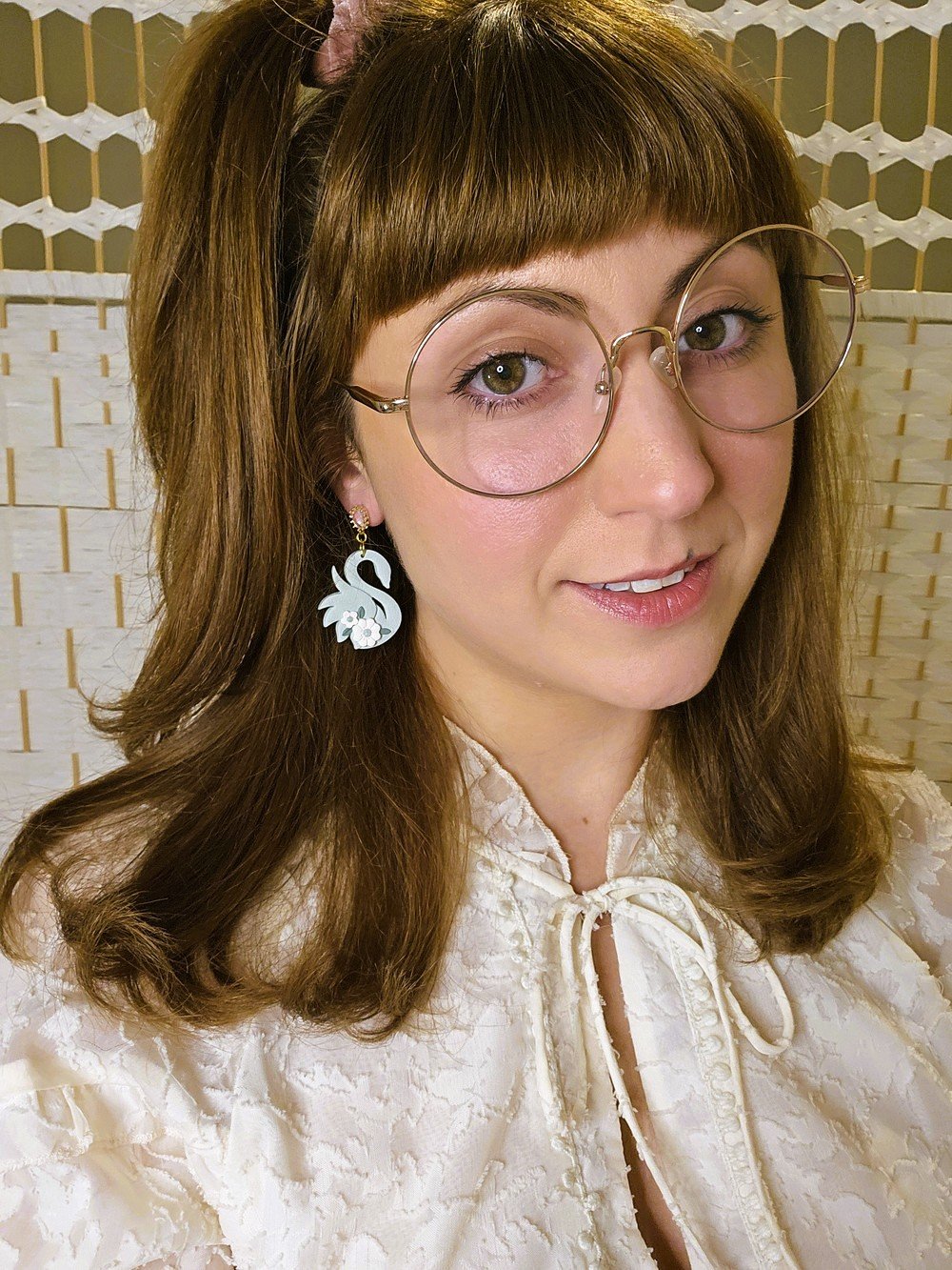 polymer-clay-earrings-swan-mint-julep-alt-angle-on-model.jpg