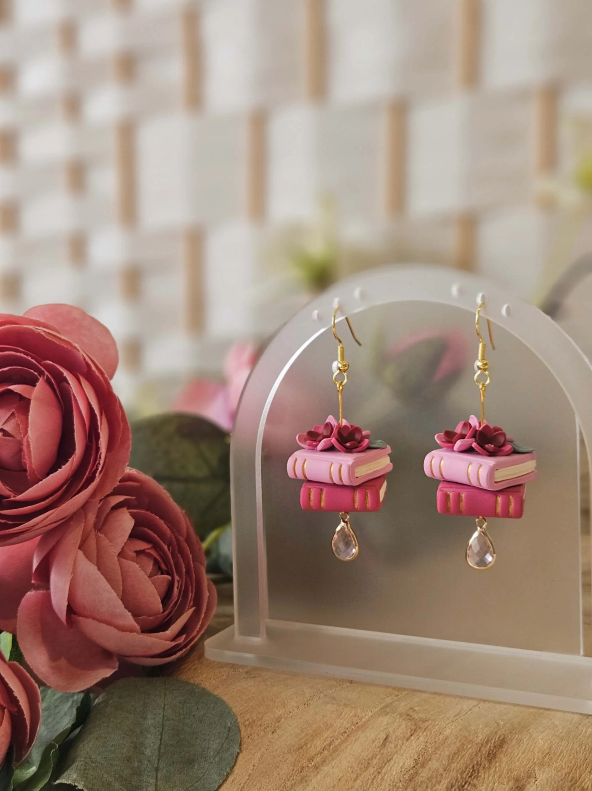 Book Lover Floral Dangle Earrings (various colours)