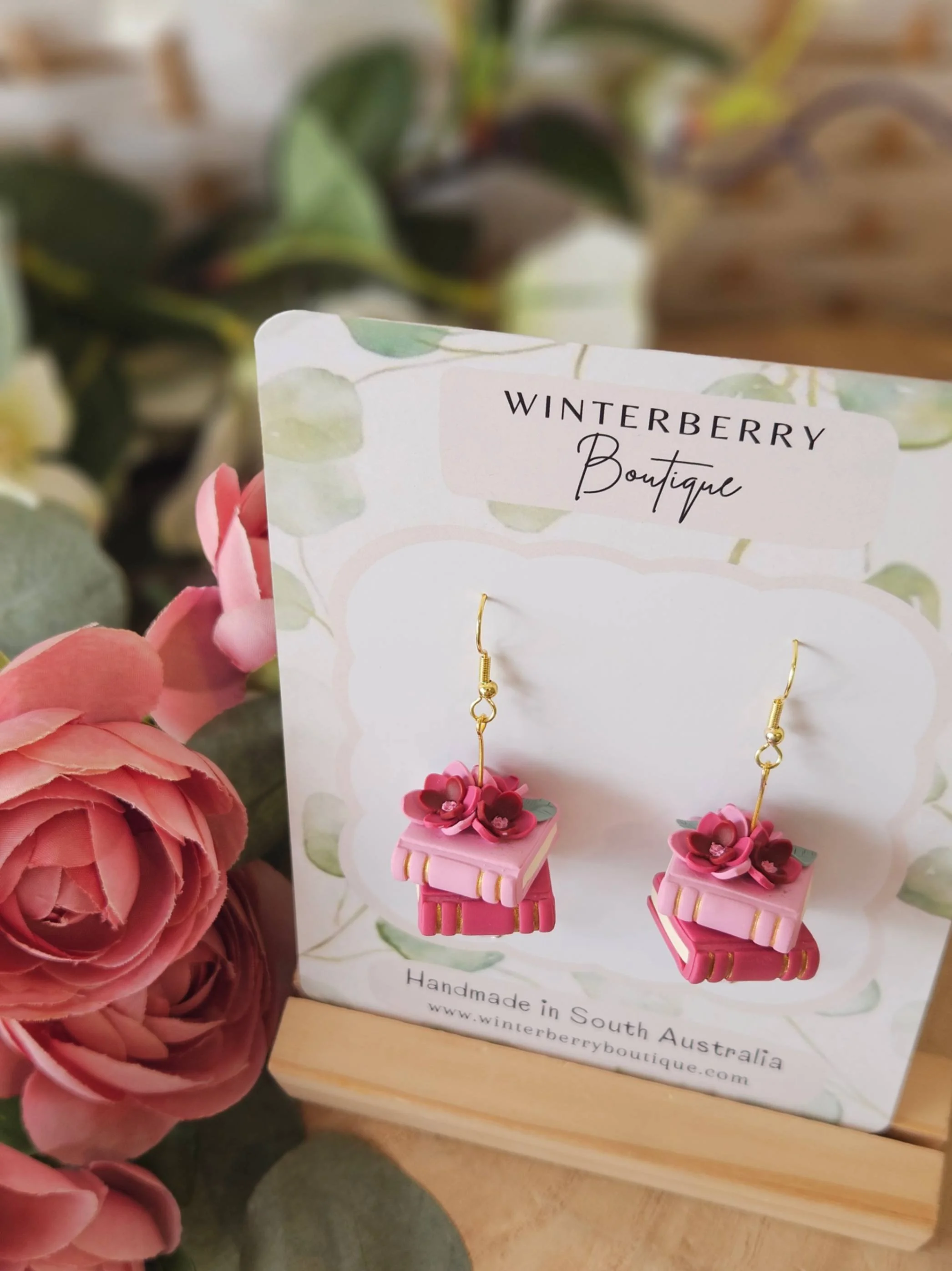 polymer-clay-pink-floral-book-earrings-on-card-winterberry-boutique-adelaide.jpg