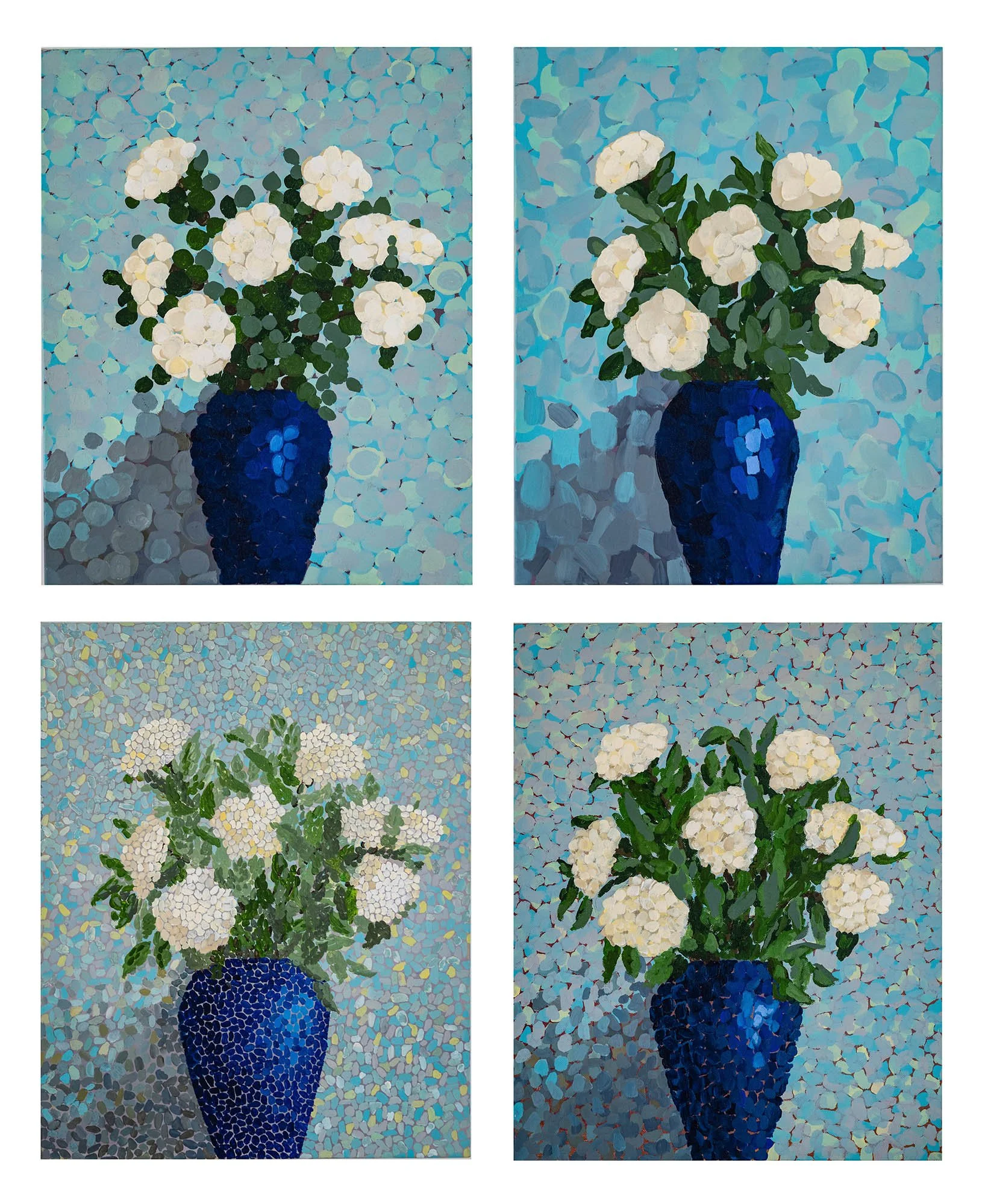 Works 74 - 77:  Gardenias
2018 
acrylic on canvas
51 x 40 cms each
