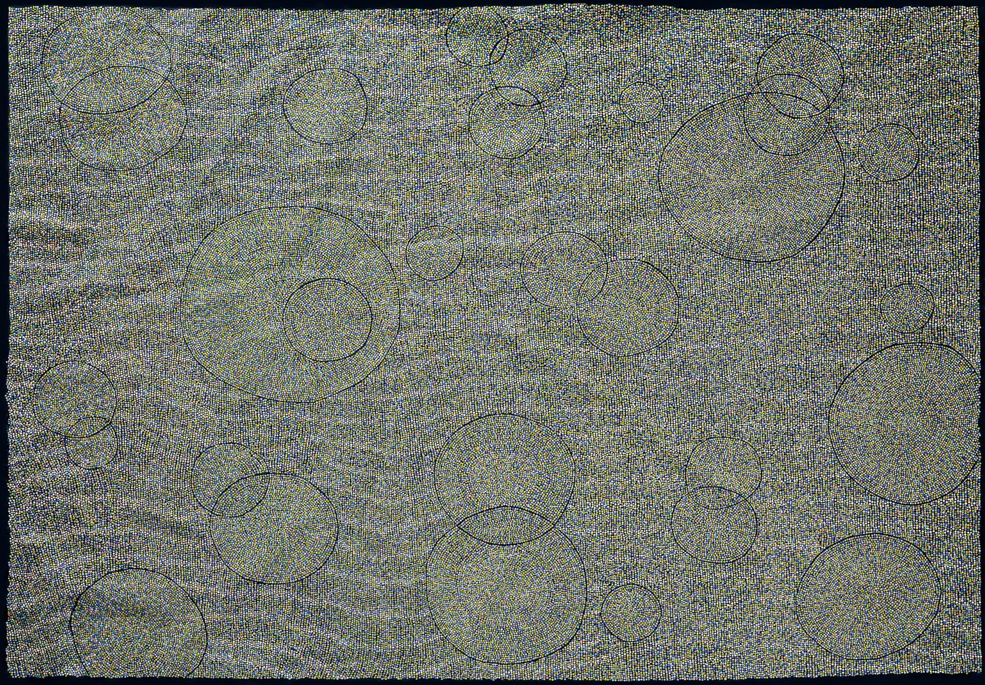 Work 198:  Blue Bubbles and Waves 
2021   
acrylic on canvas
145 x 202 cms