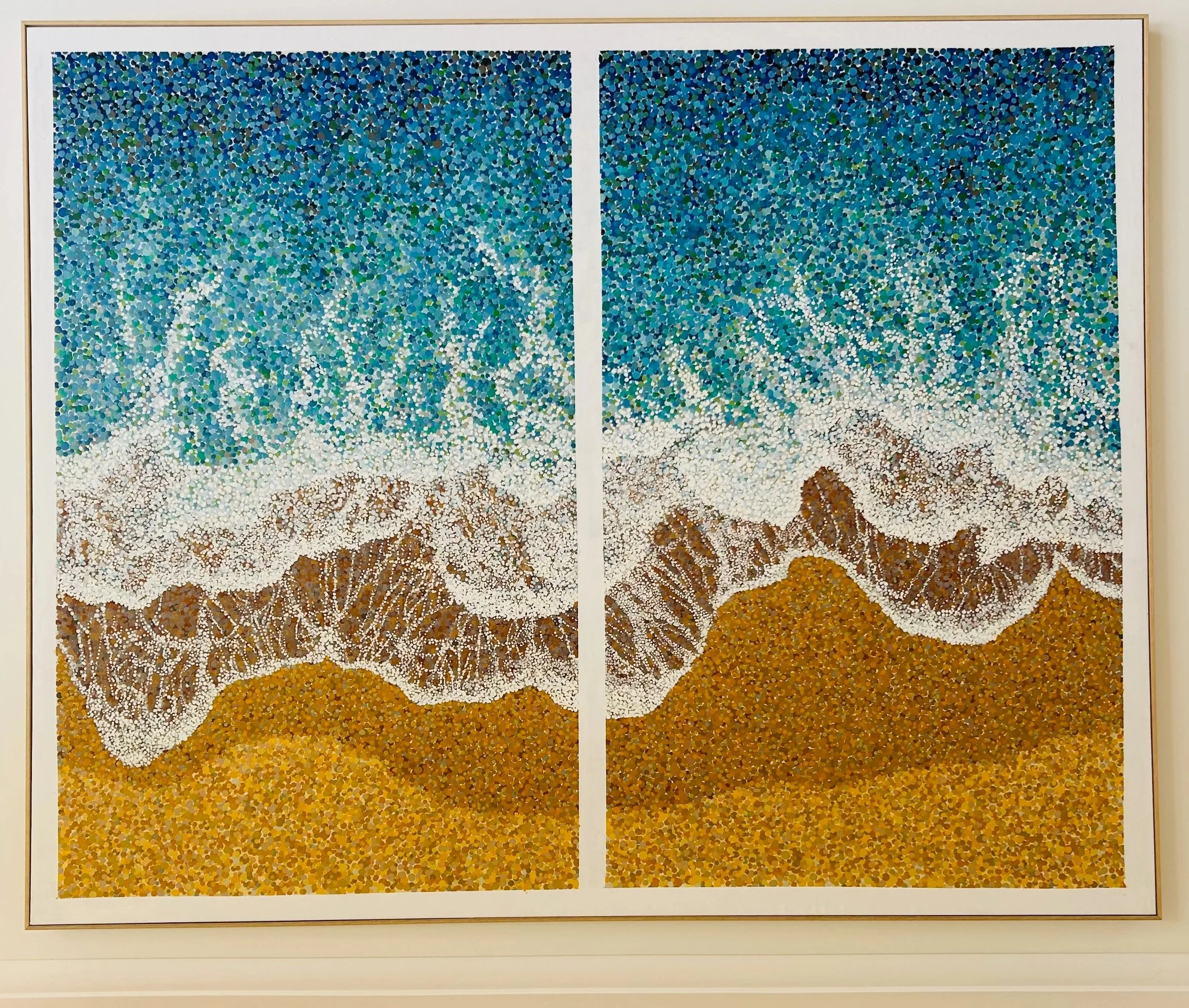 Works 250 and 251:  Waves on Golden Sand.  2025.   160 x 210 cms.
