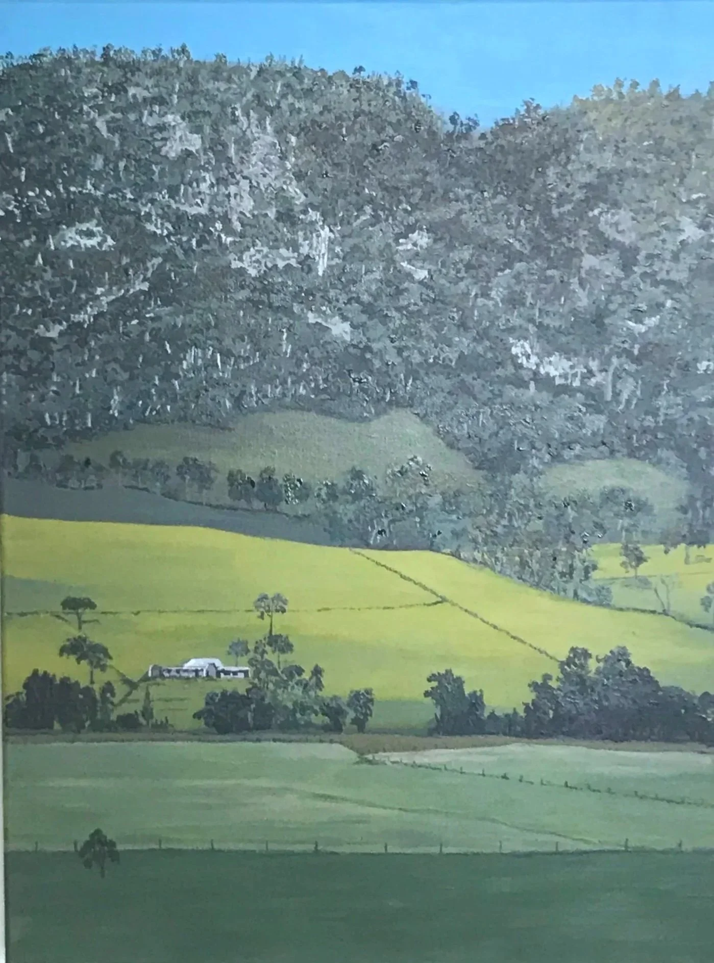 Work 140.   Farm House Below Hill.  2019. 61 x 47 