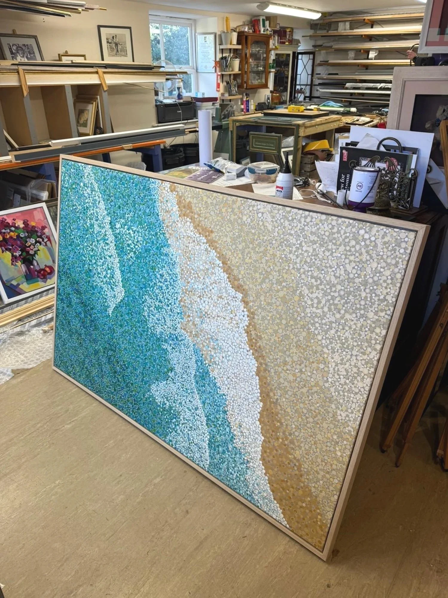 Work 199. Waves Beach Drone View.  2021. 107 x 163 cms 