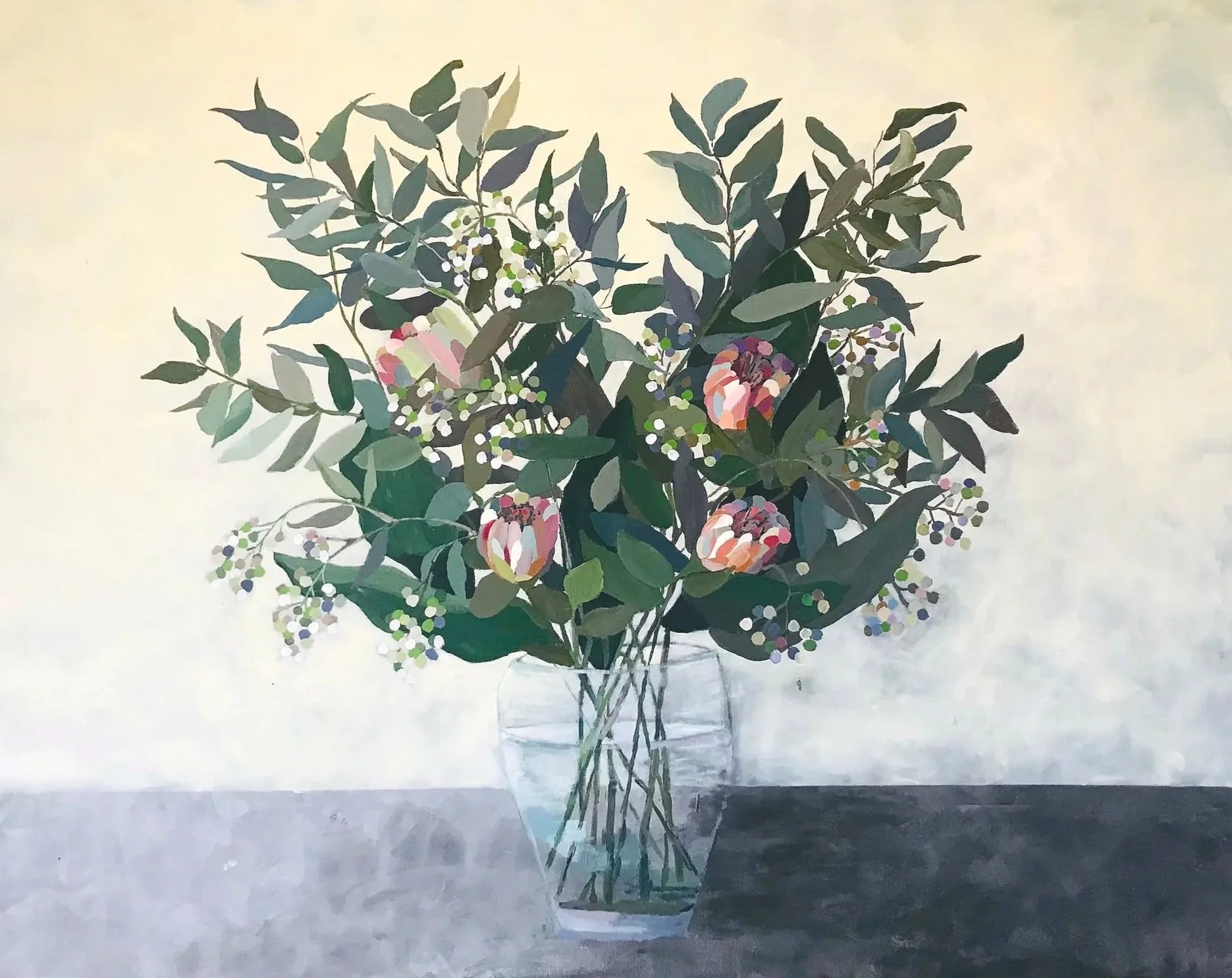 Work 109. Protea and Gum.   2018. 122 x 153 cms 