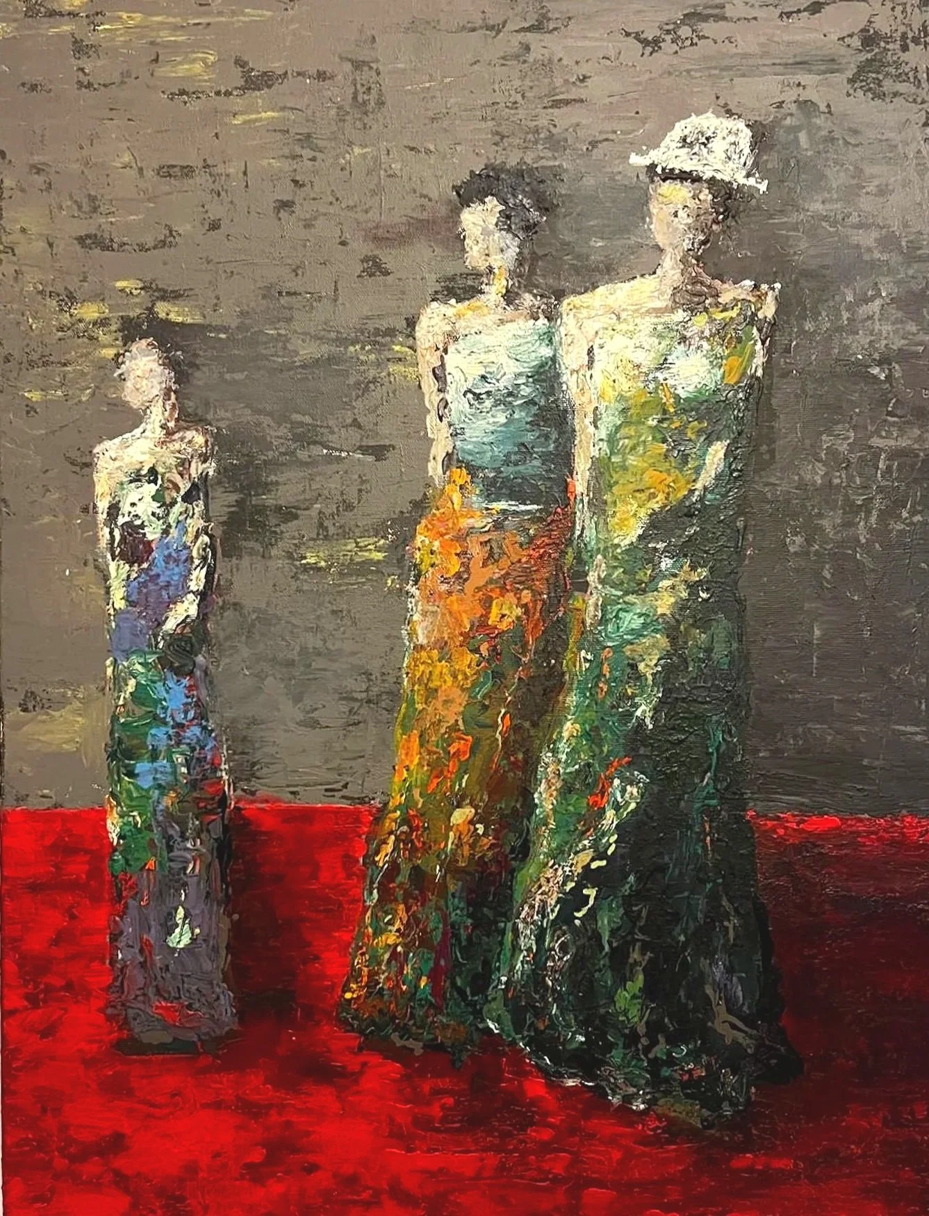 Work 202.  Three Ladies Waiting    2022. 61 x 45 cms 