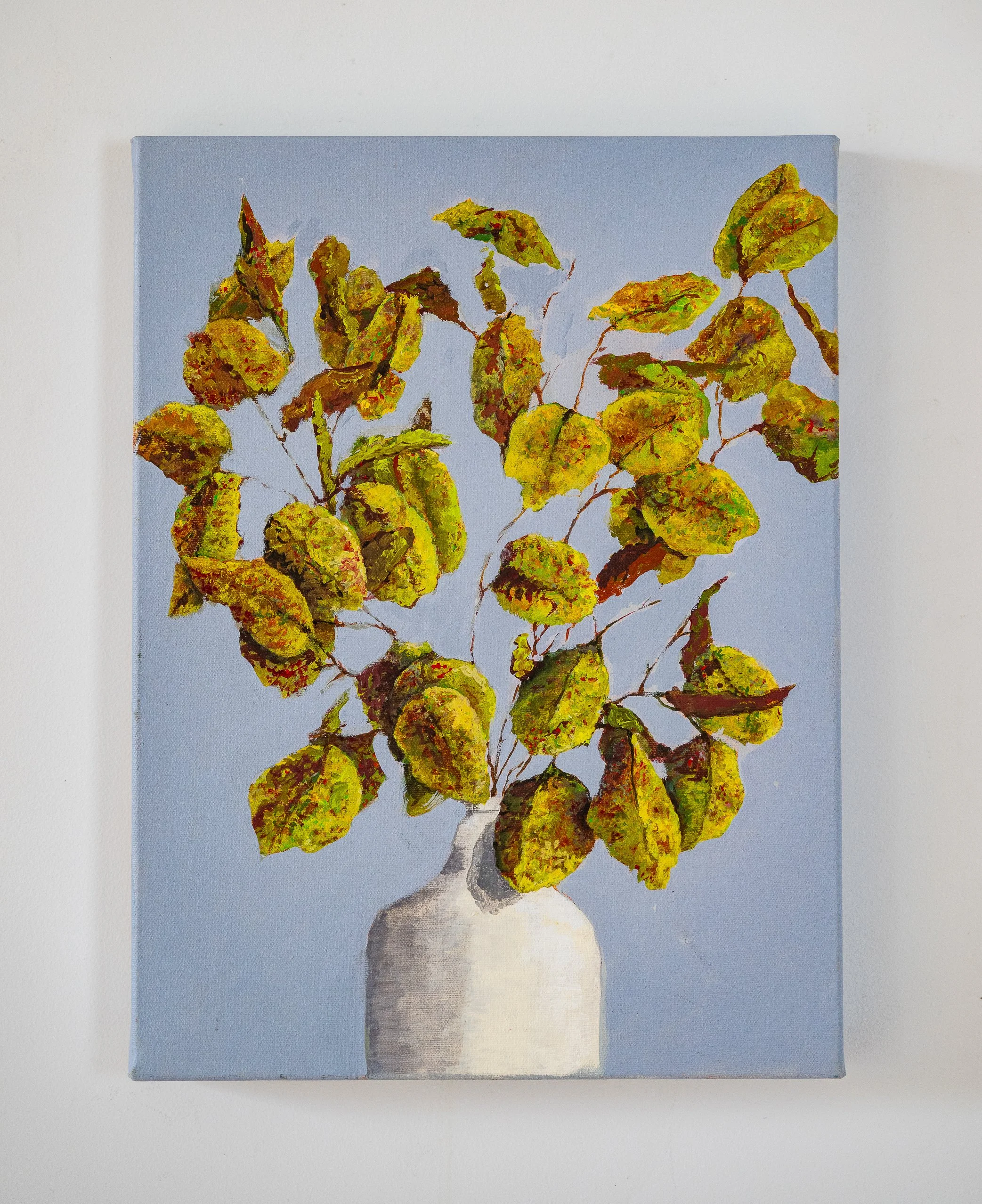 Work 200:  Yellow Leaves, White Vase.  2021.   40 x 30 cms.
