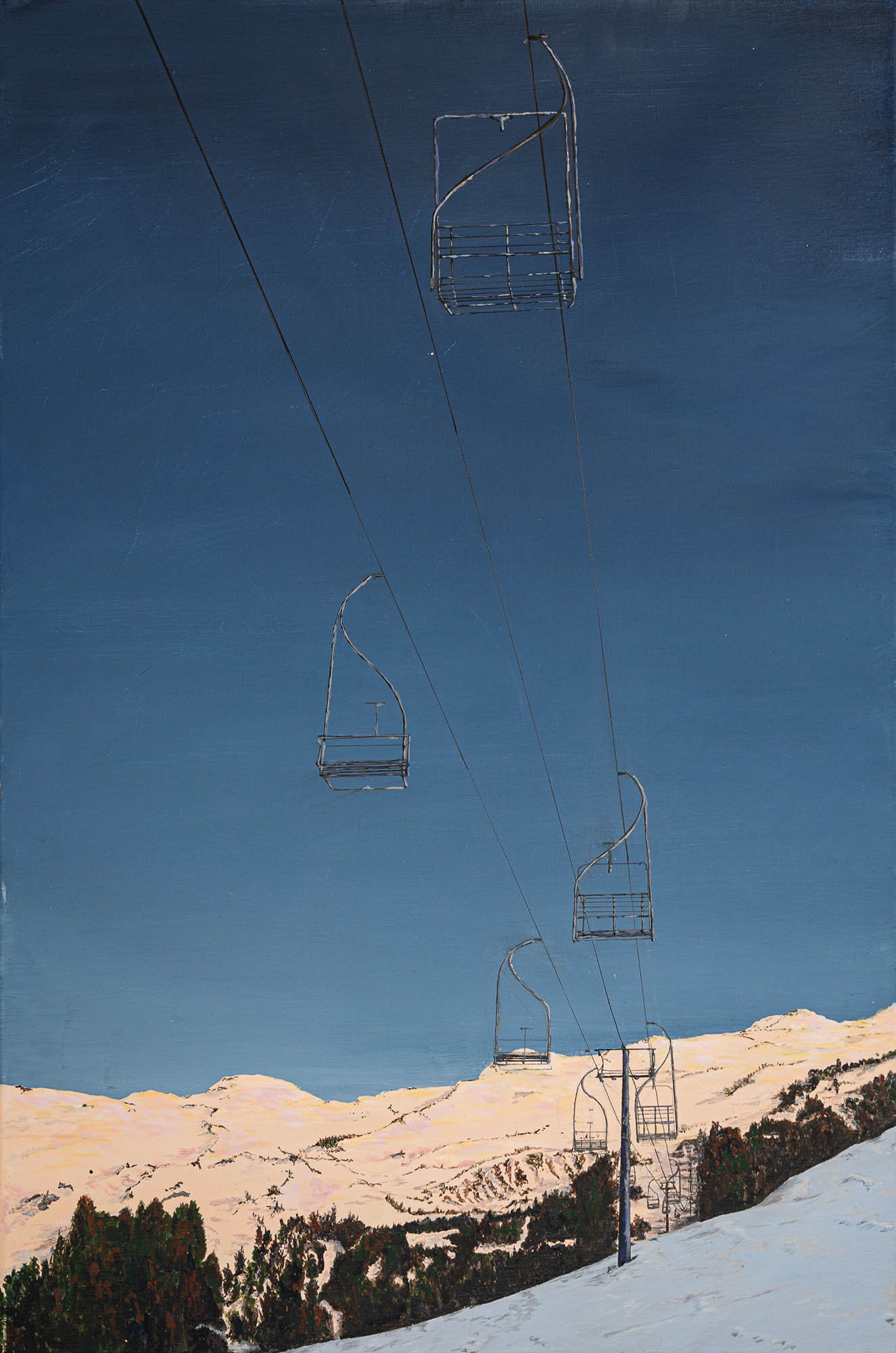 Work 156:  The Ski Lift
2020
acrylic on canvas
61 x 91 cms