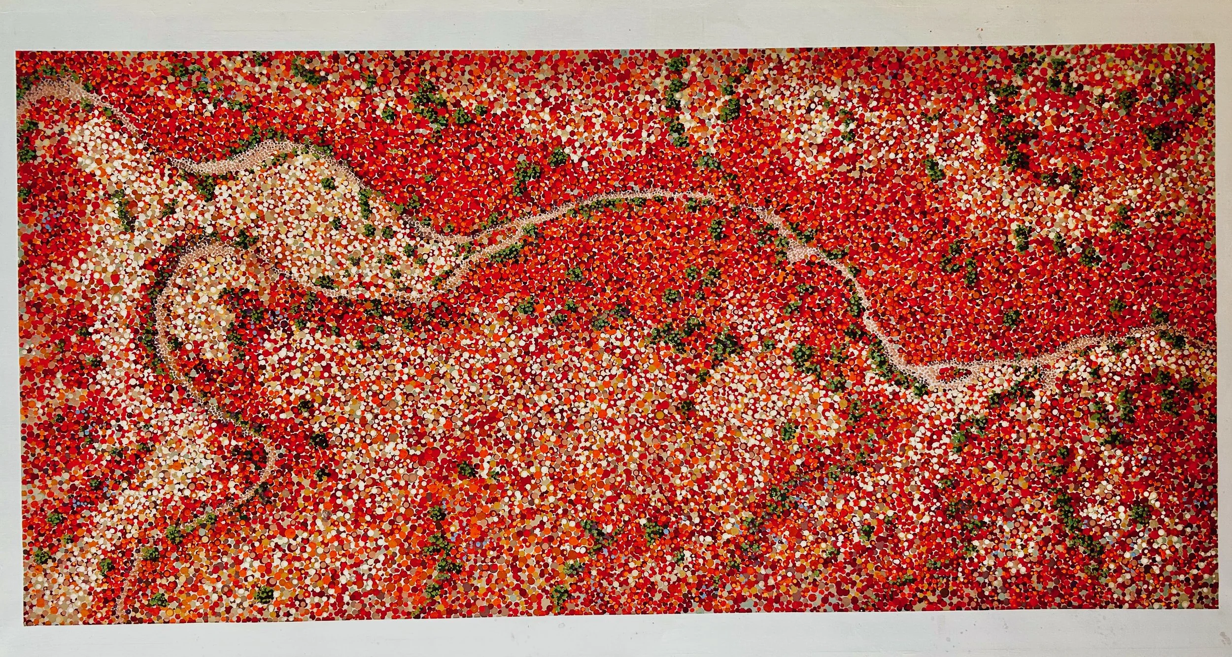 Work 284:  Red Rivers Joining.  2026.   63 x 143 cms.