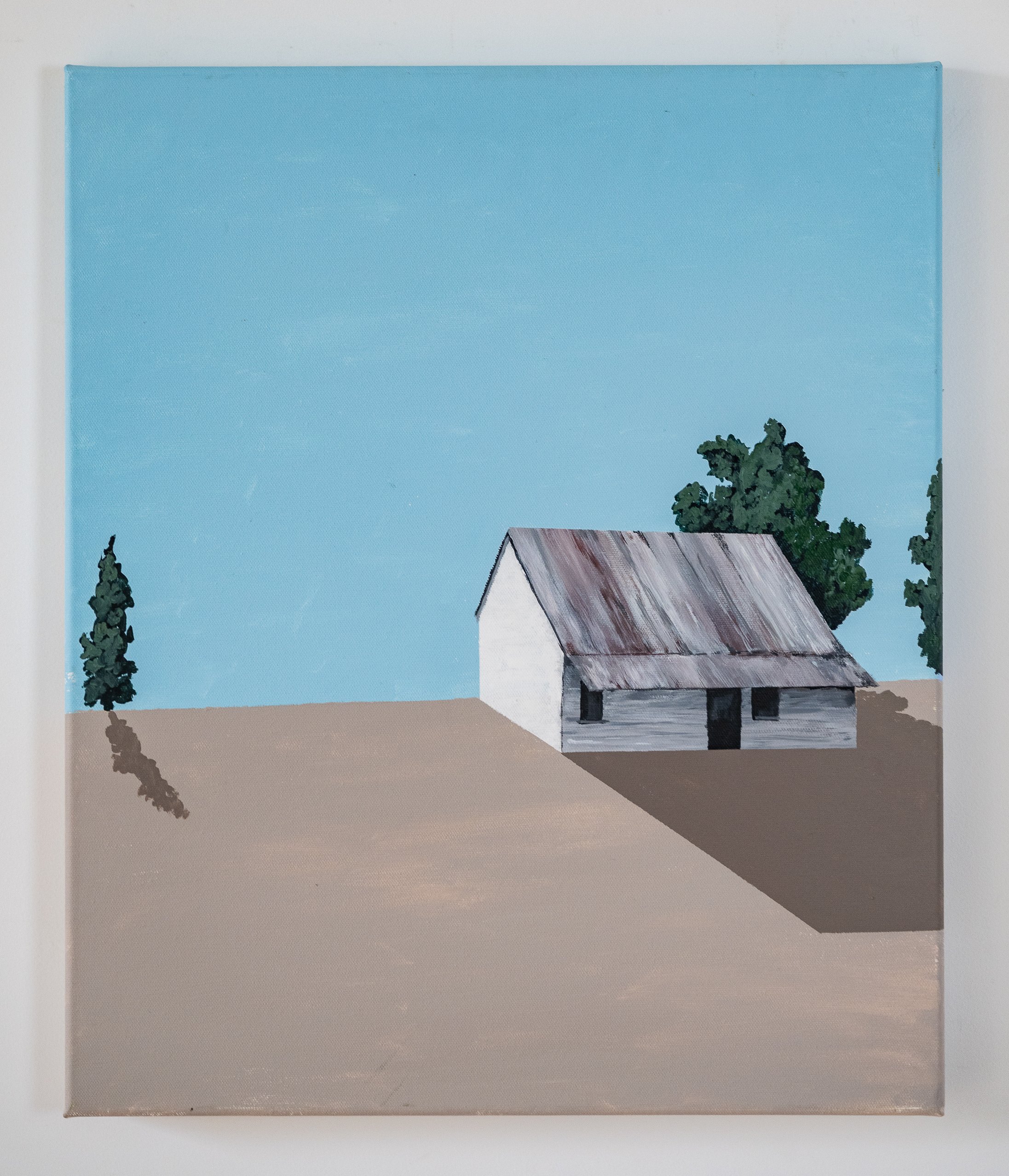 Work 141:  Farm House on Ridge. 2019.   61 x 47 cms.