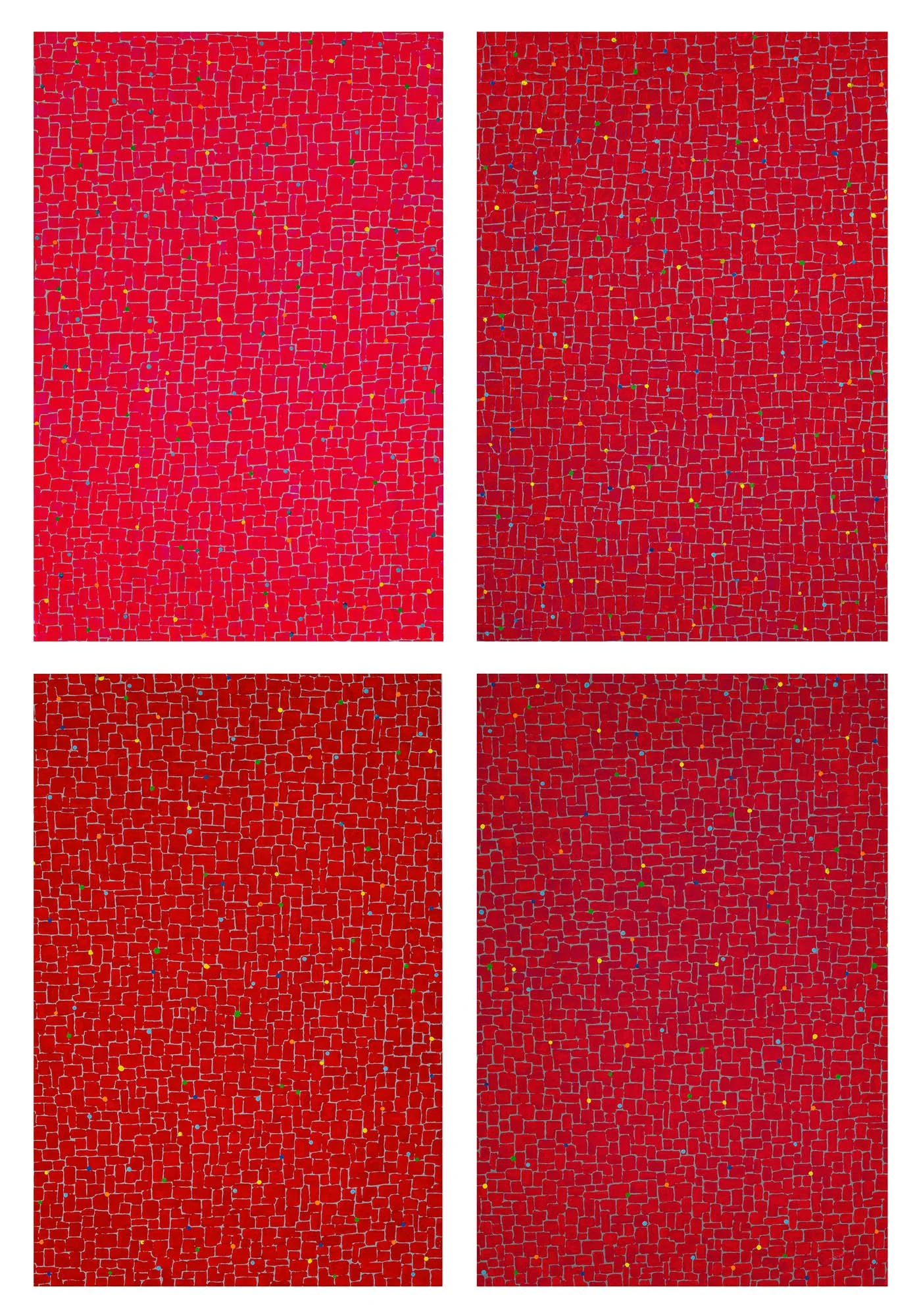 Works 230 to 233:  Pink/Reds 1 - 4
2024
acrylic on canvas
60 x 45 cms each