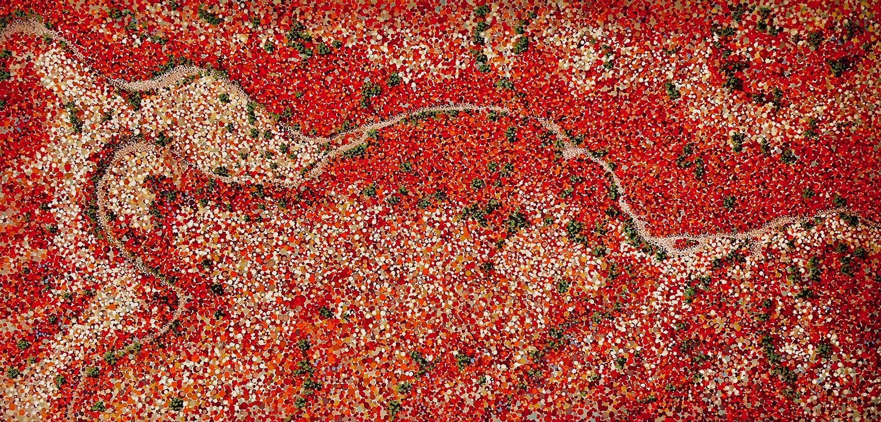 Work 284:  Red Rivers Joining
2026
acrylic on canvas
63 x 143 cms