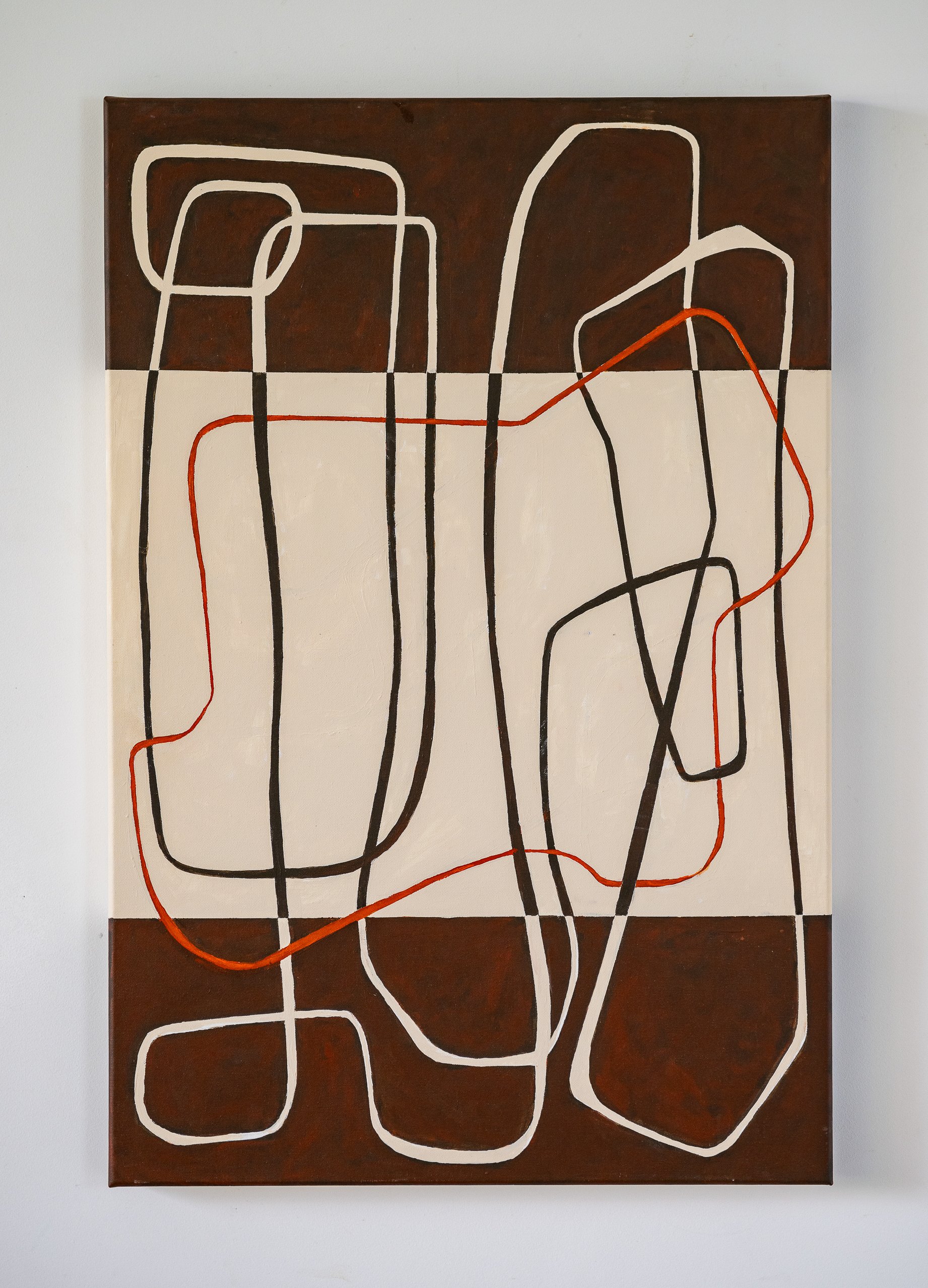 Work 235:  Ribbons on Brown and White.  2024.   91 x 61 cms.