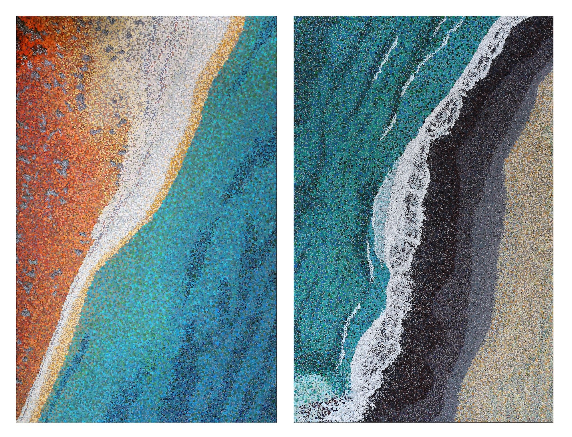 Works 228 & 229 . One Sea Two Lands .  2024.   Each 285 x 178 cms