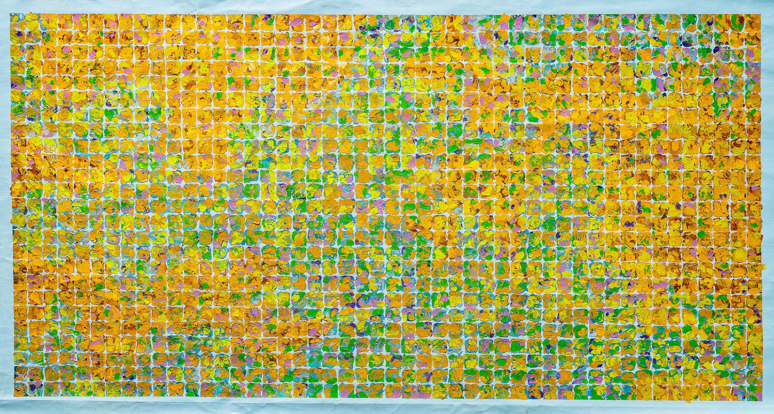 Work 216:  Squares in Yellow and Blue.  2023.   178 x 98 cms.