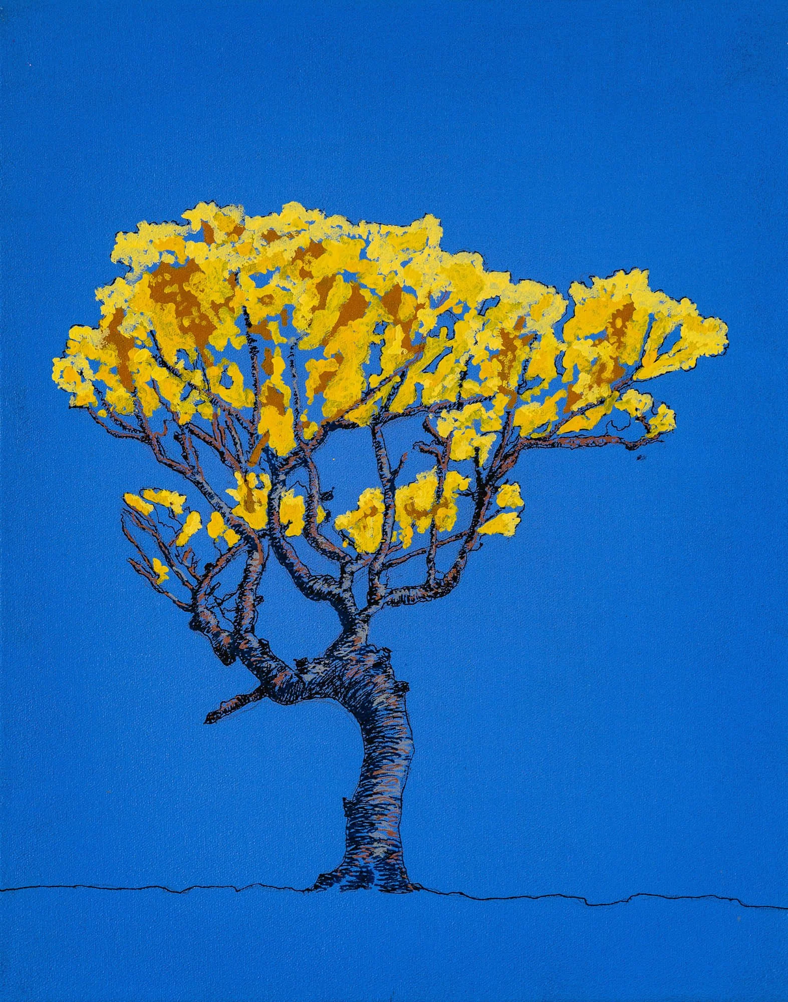 Work 238:  Lone Tree on Blue  
2024
acrylic on canvas
51 x 40 cms