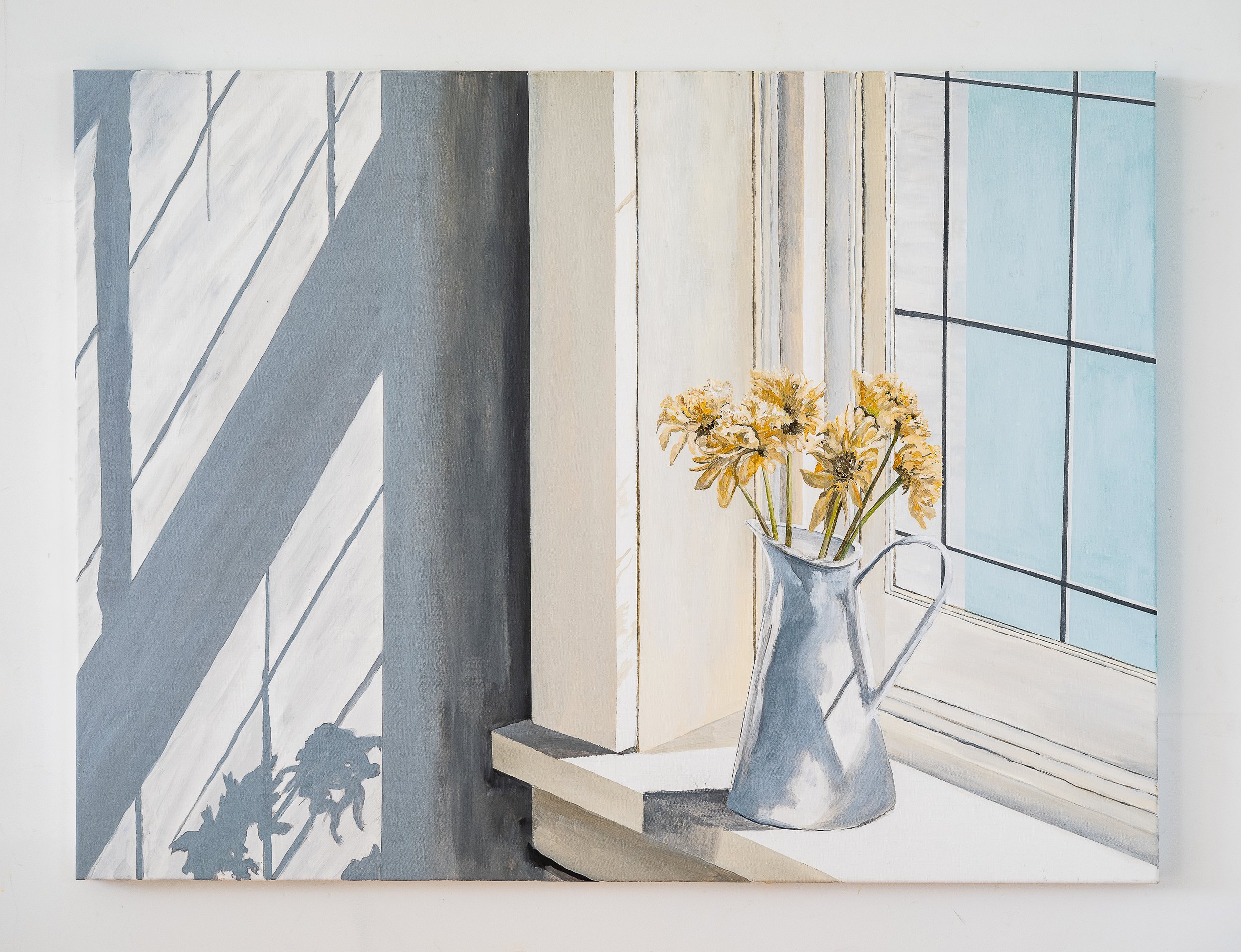Work 145:  Daisies in Window Sill.   2019.   92 x 122 cms.