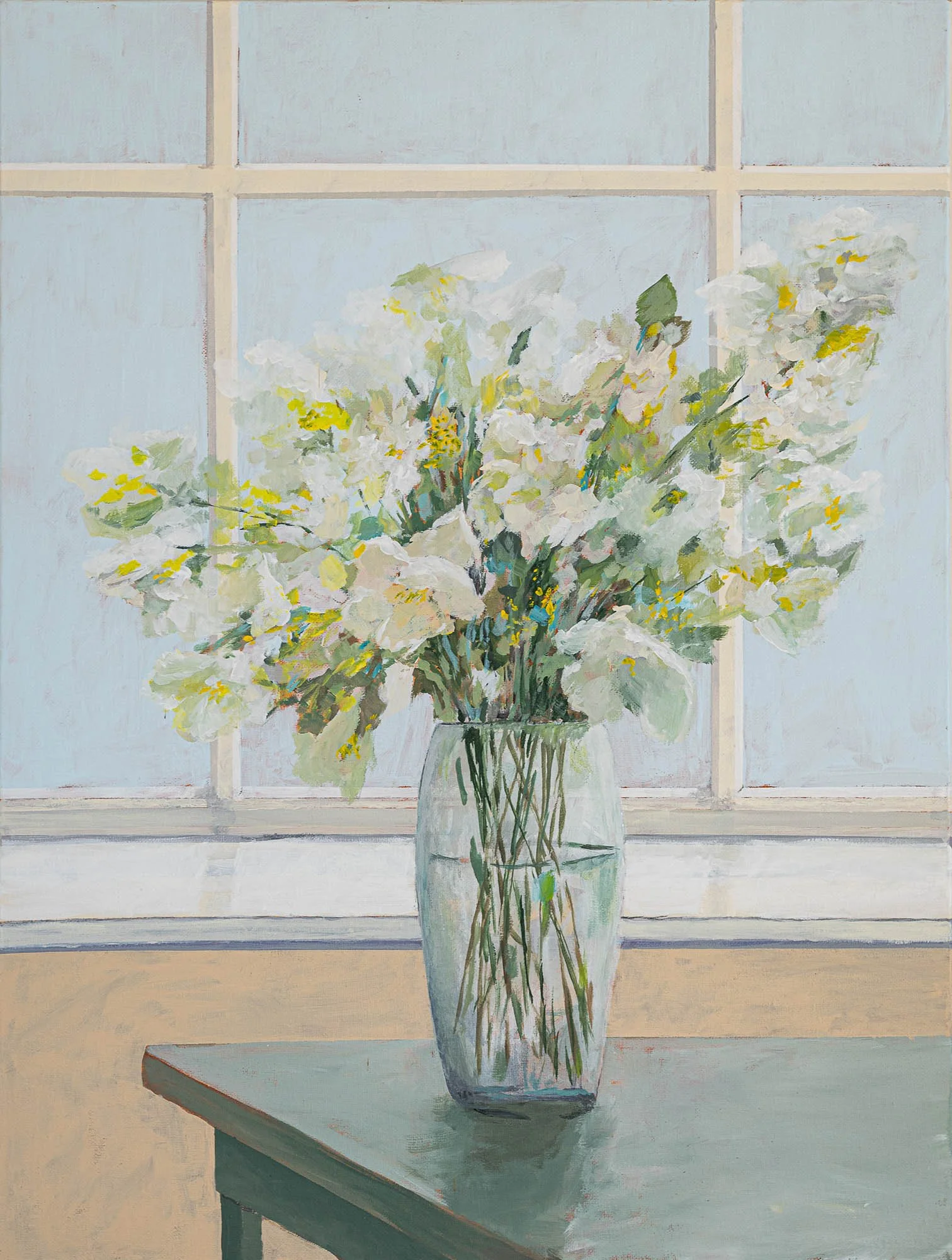 Work 166:  Camelia on Green Table
2020
acrylic on canvas
46 x 35 cms