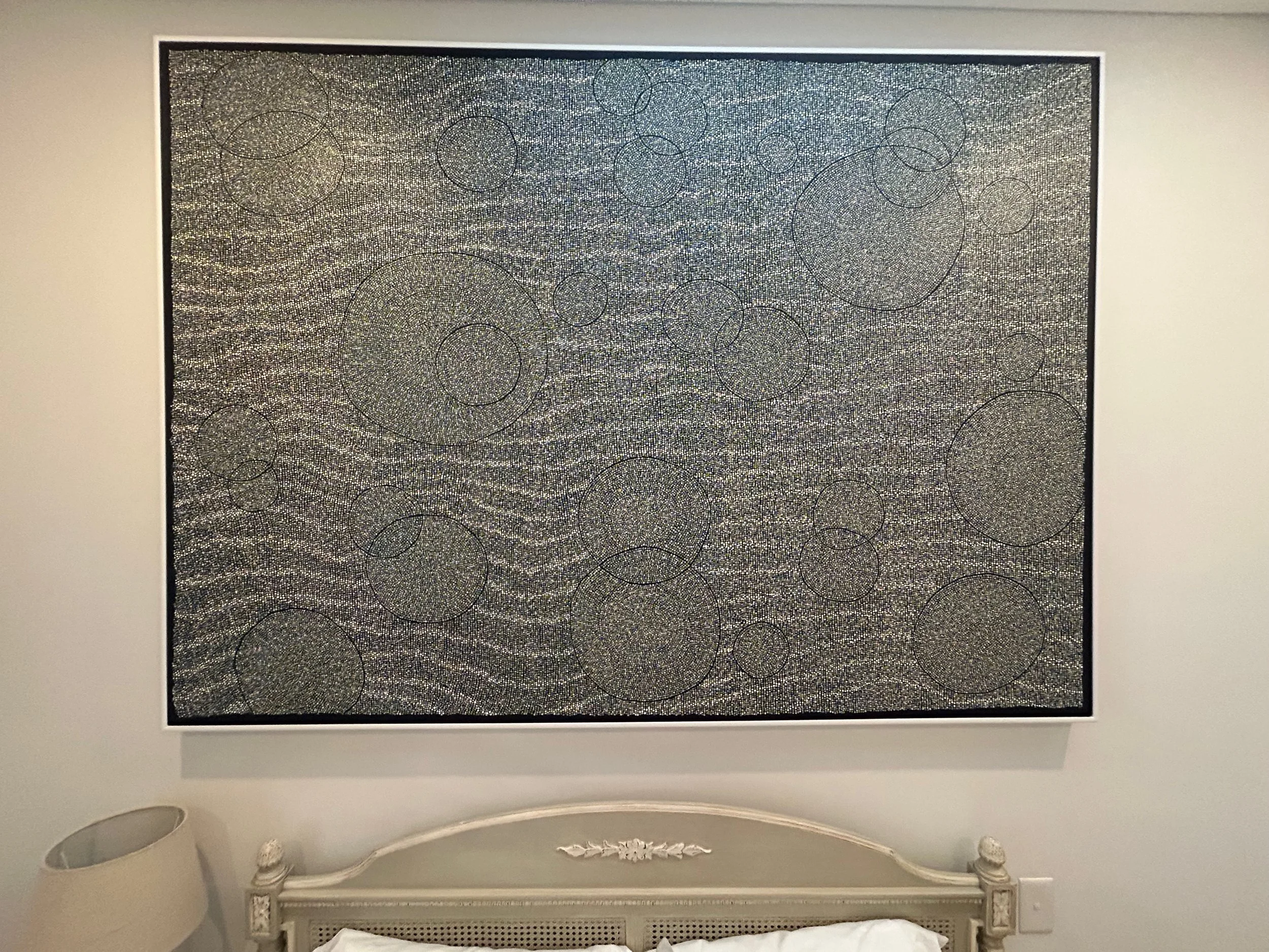 Work 198:  Blue Bubbles and Waves. 2021.   145 x 202 cms.
