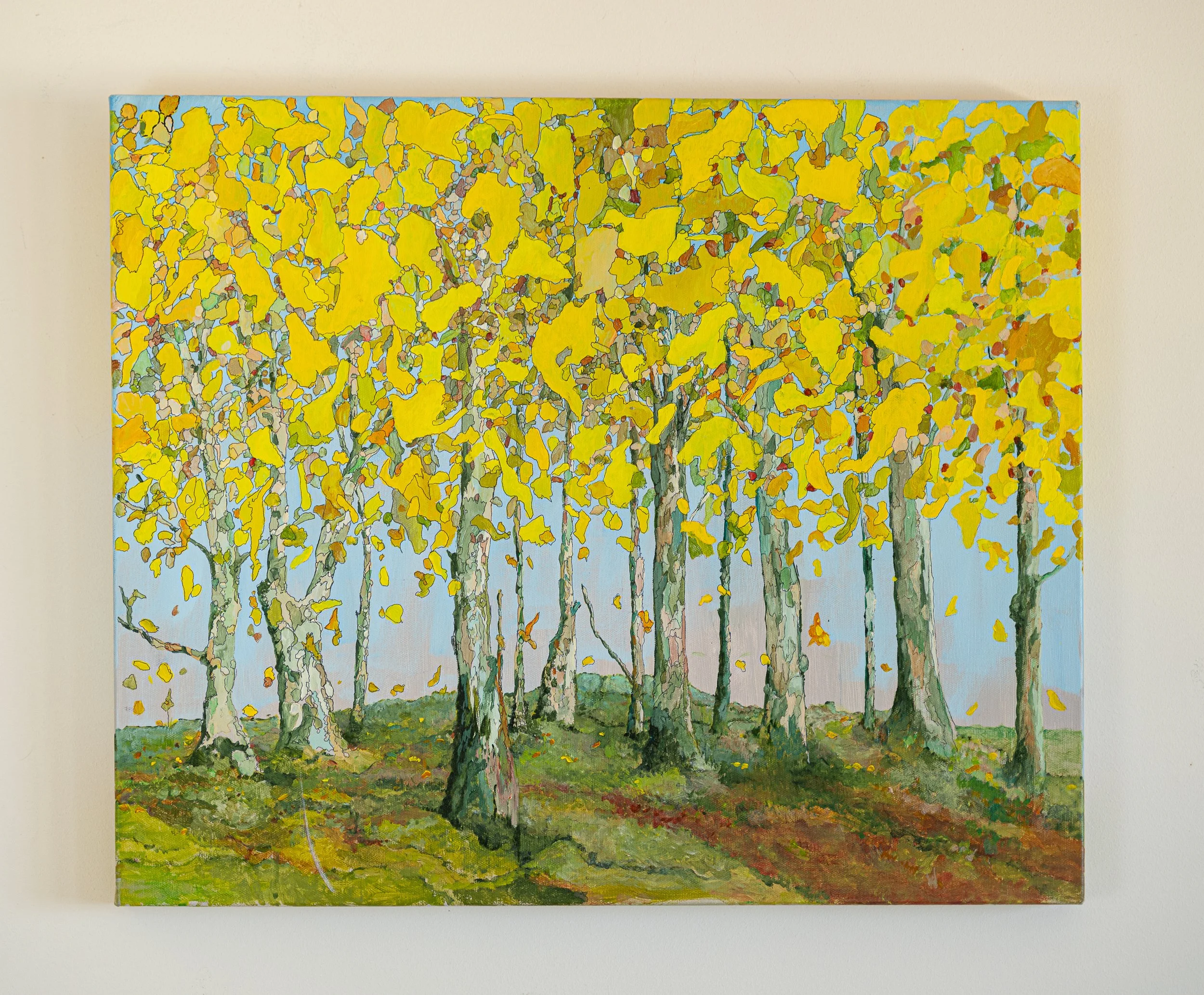 Work 154:  Stand of Plane Trees.  2020.   51 x 61 cms.