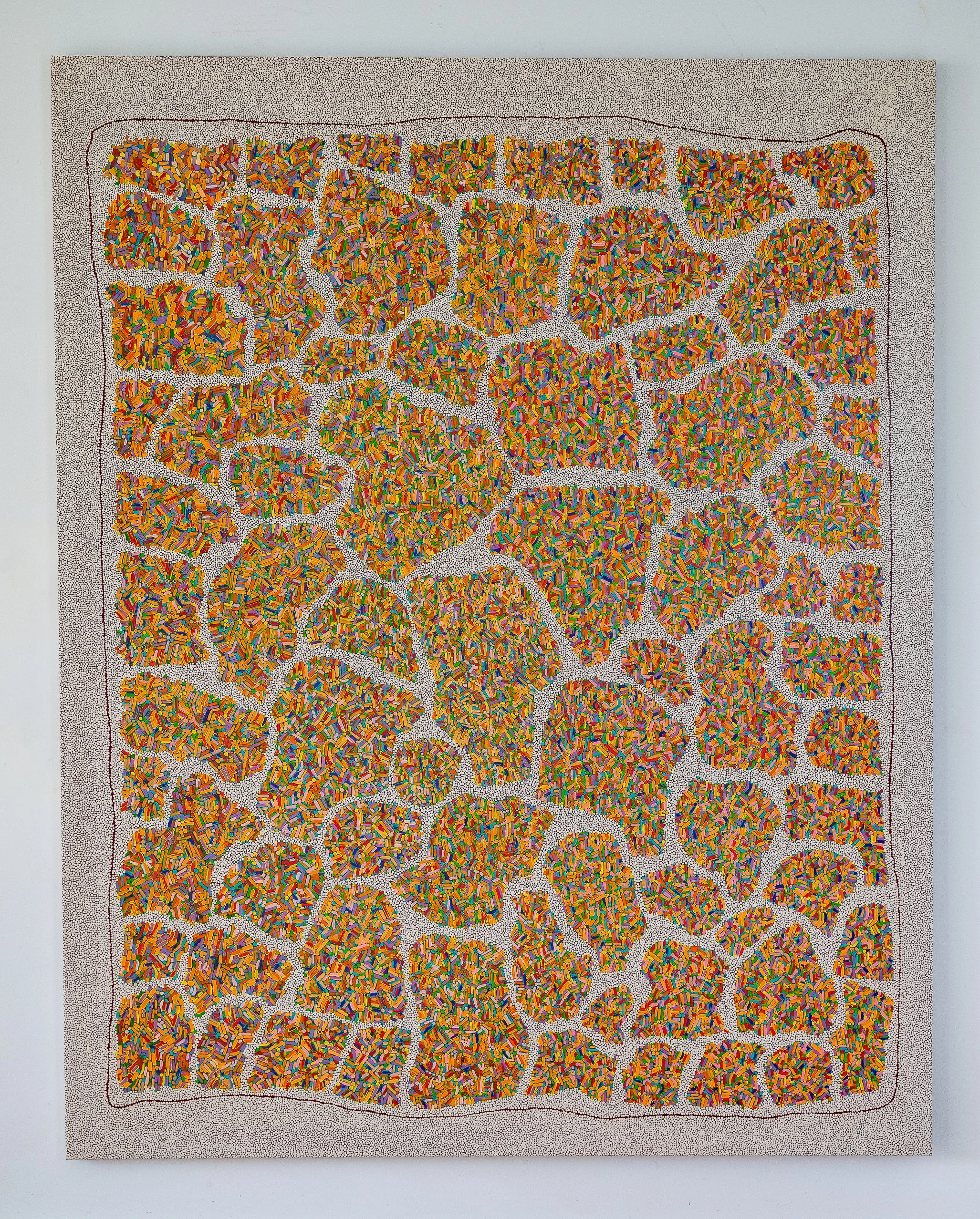 Work 177:  Orange Bullets.  2020.   196 x 155 cms.
