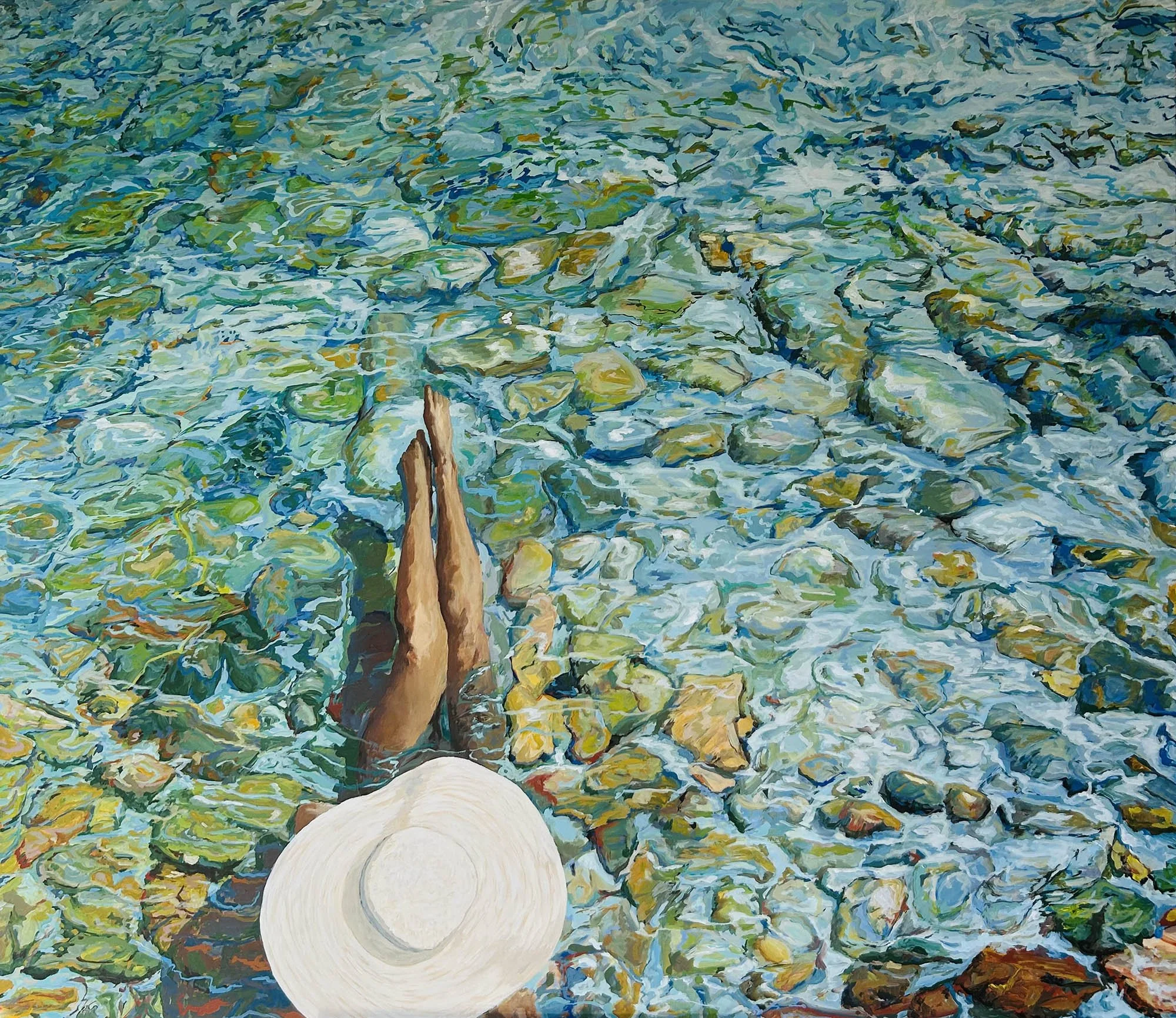Work 275:  White Hat in the Shallows
2025 
acrylic on canvas
130 x 150 cms