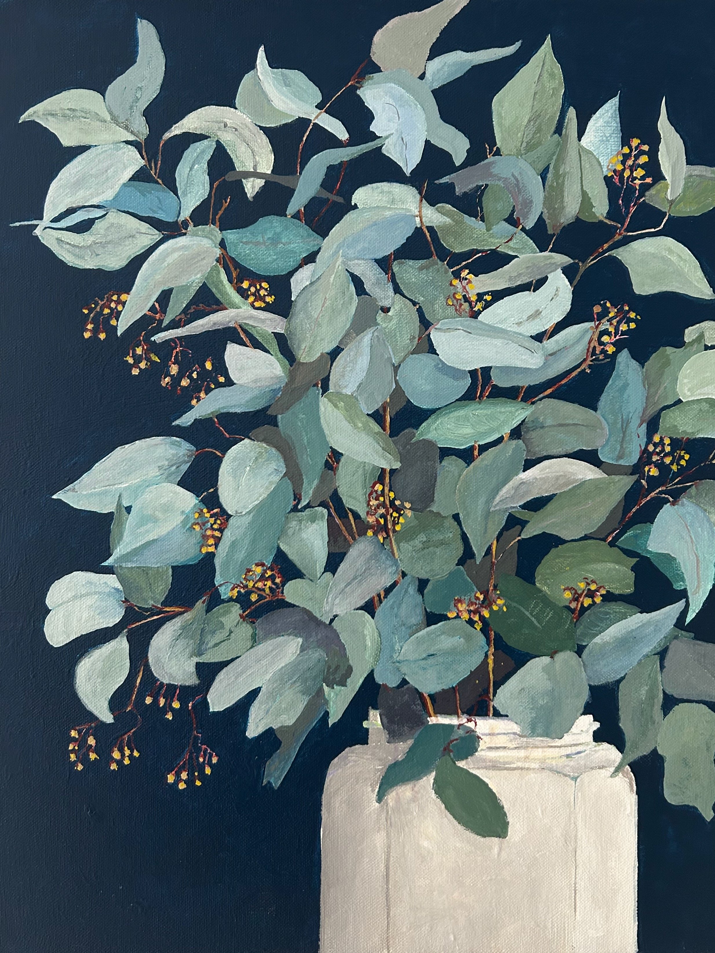 Work 255:  Silver Flowers on Blue
2025
50 x 41 cms