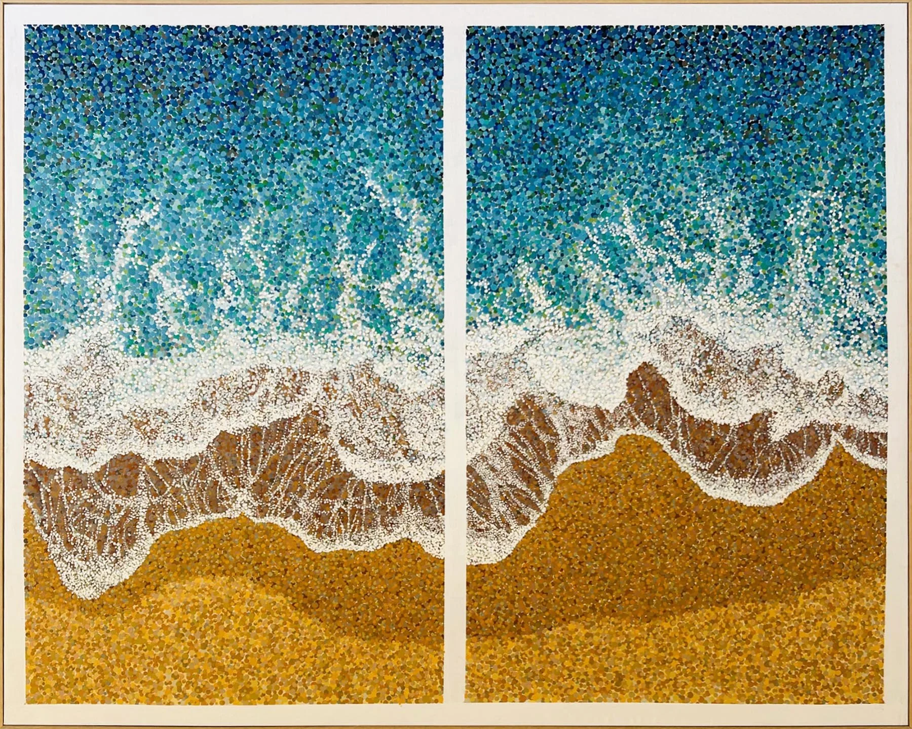 Works 250 & 251:  Waves on Golden Sand
2025
acrylic on canvas
160 x 210 cms