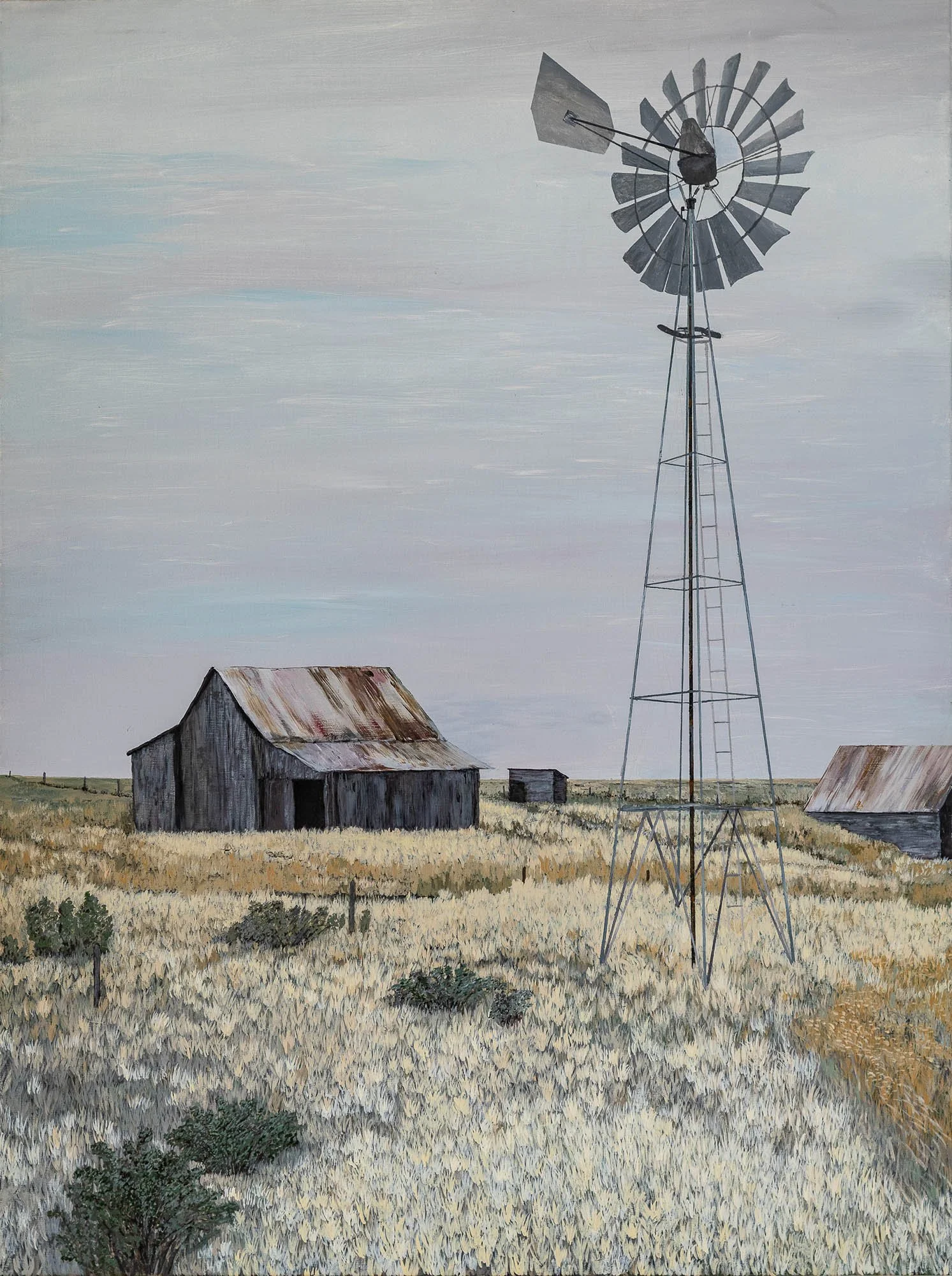 Work 112:  Farmhouse and Windmill
2018
acrylic on canvas
122 x 91 cms