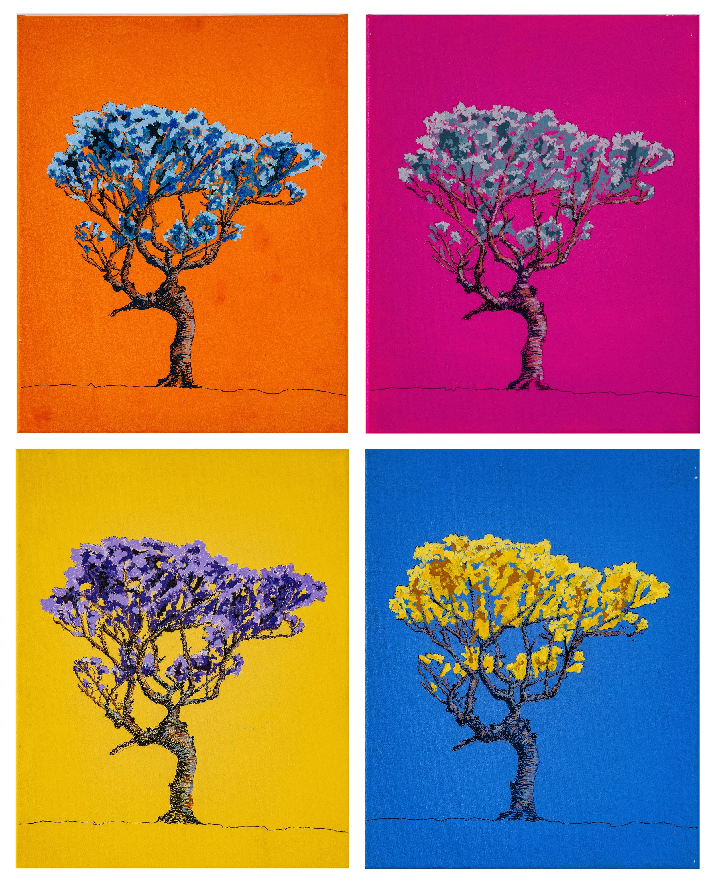 Works 237 - 240:  Lone Trees Compilation.  2024.   51 x 40 cms.
