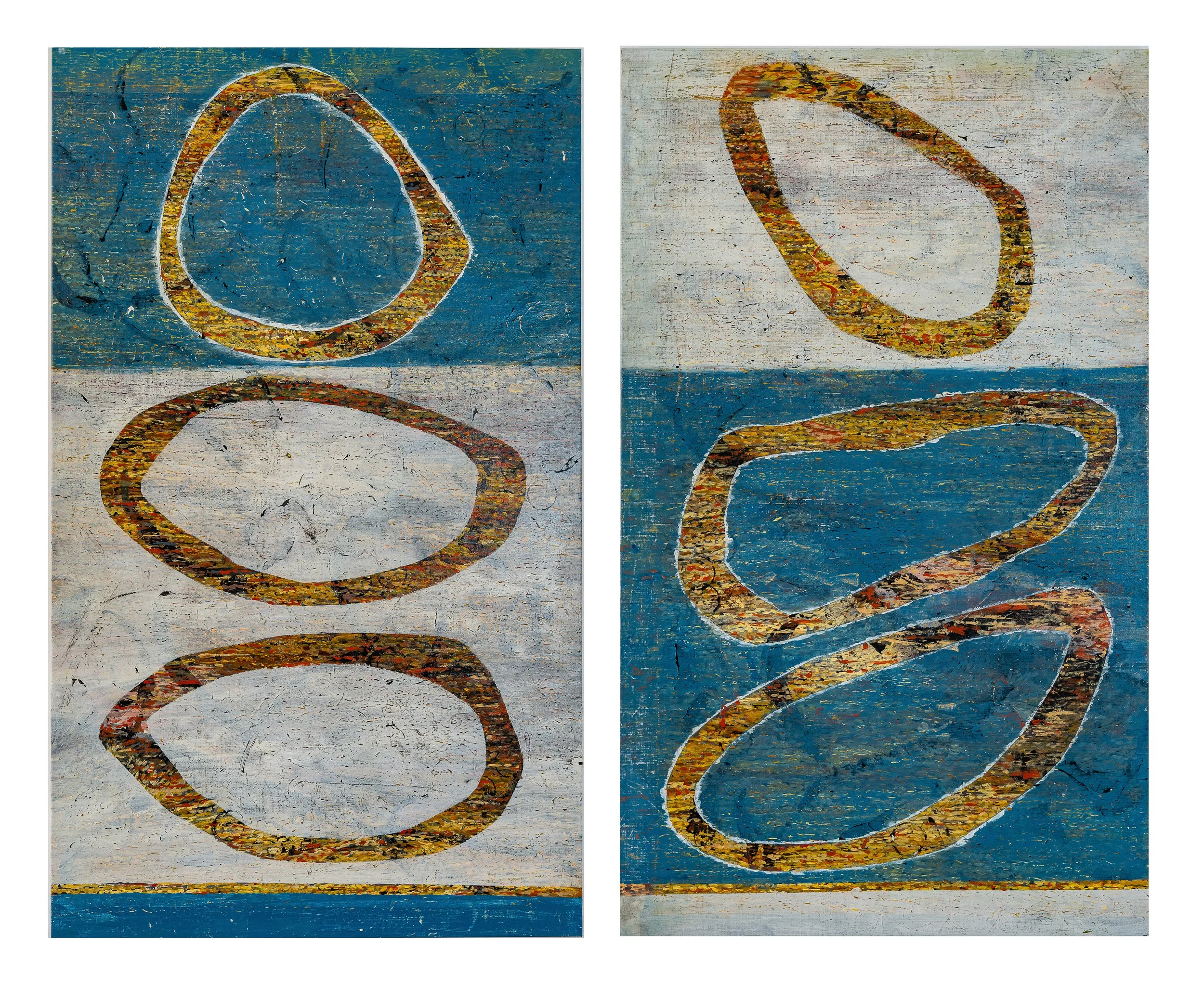 Works 205 and 206:  Stone Rings 1 and 2. 2022.   145 x 86 cms.