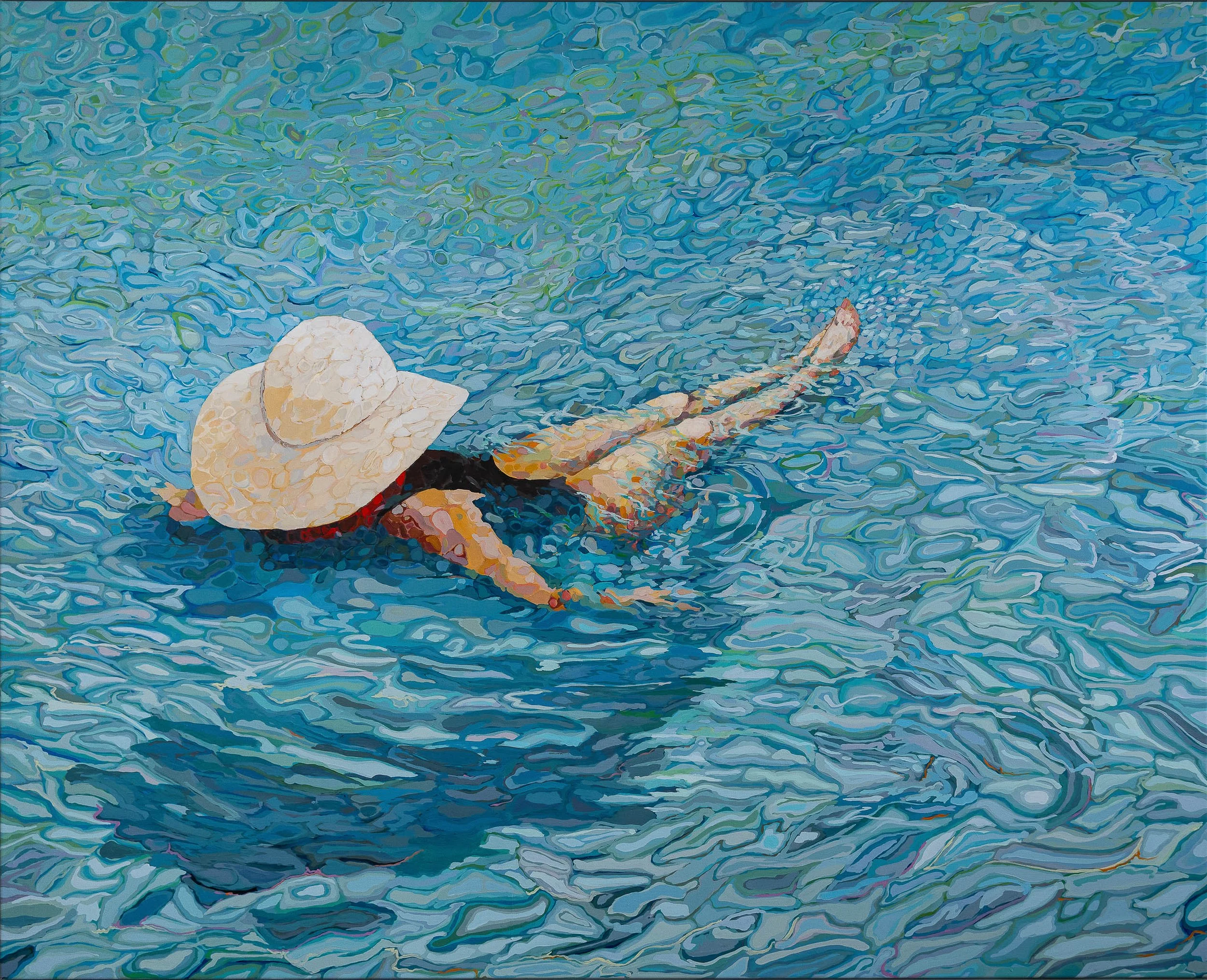 Work 176:  White Hat in Swirling Pool
2020
acrylic on canvas
160 x 196 cms