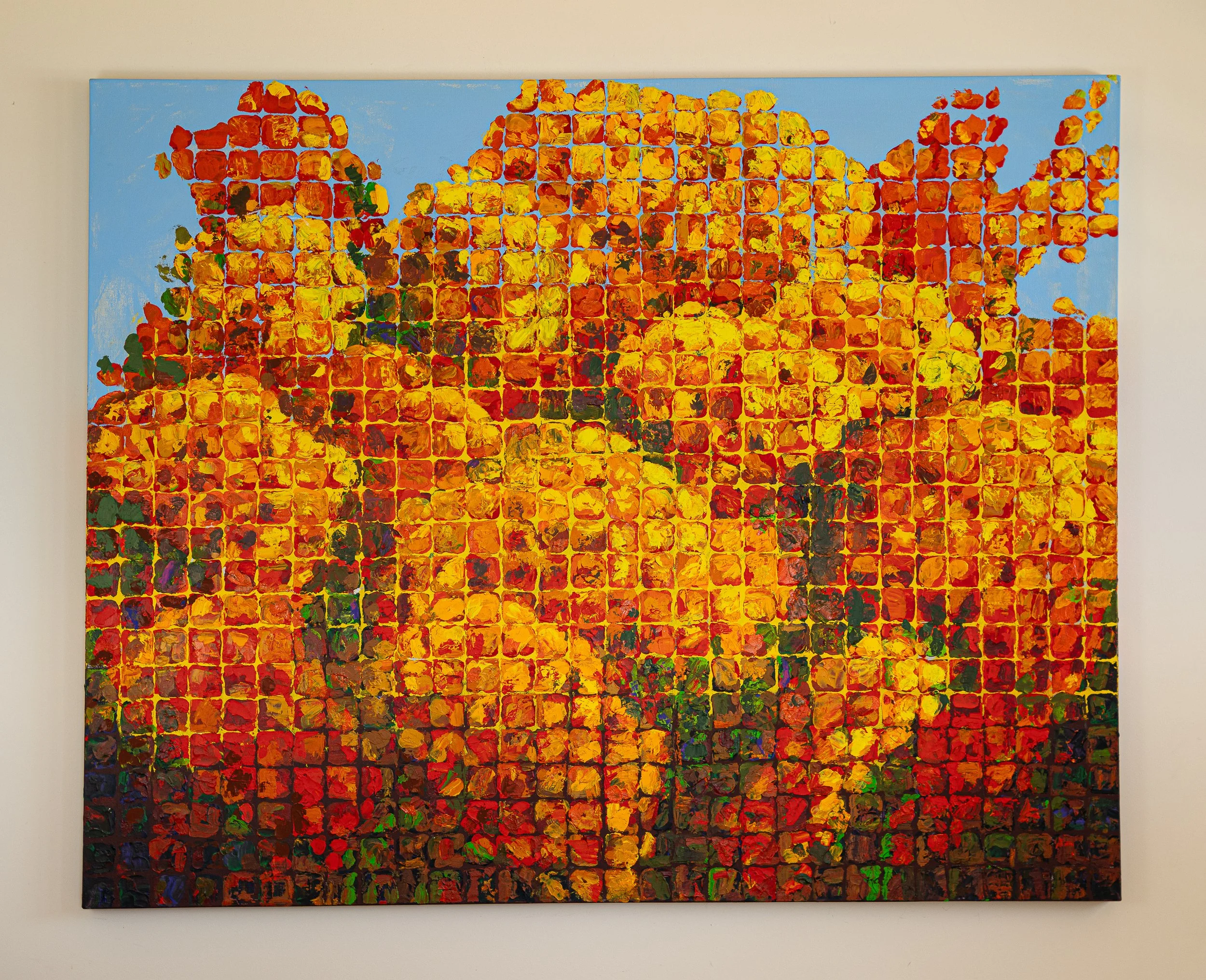 Work 242:  Yellow/Red Hydrangeas.  2024.   152 x 90 cms.