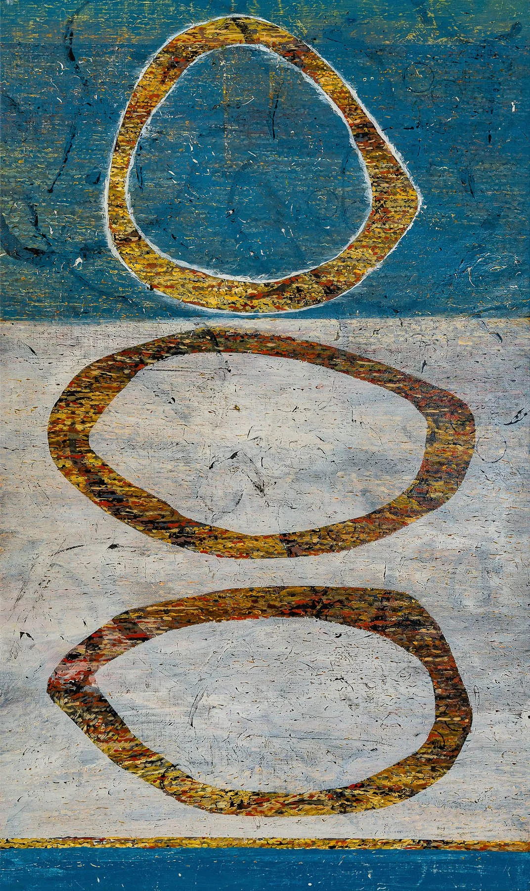 Work 206:  Stone Rings 
2022
acrylic on canvas
145 x 86 cms