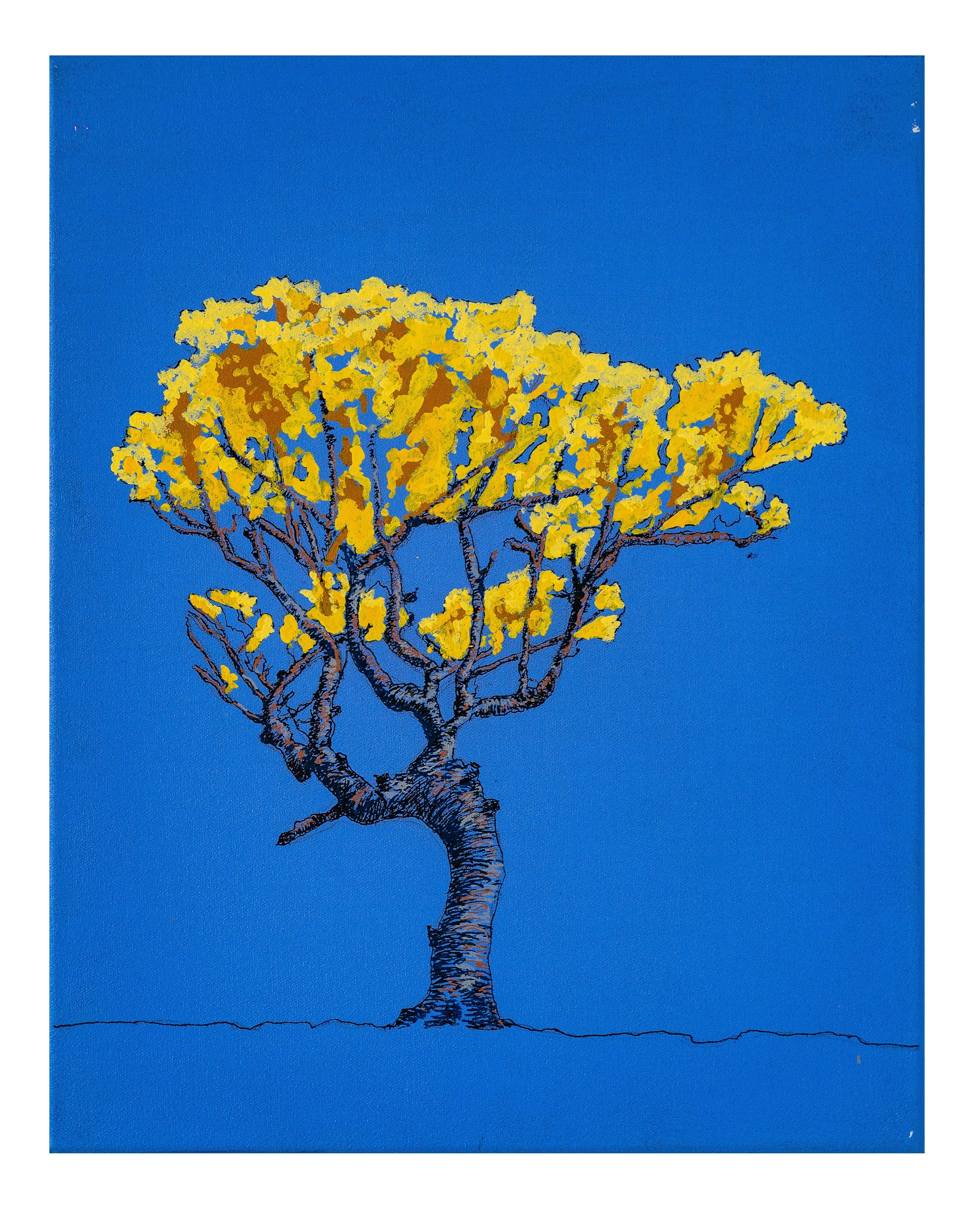 Work 238:  Lone Tree on Blue.  2024.   51 x 40 cms.