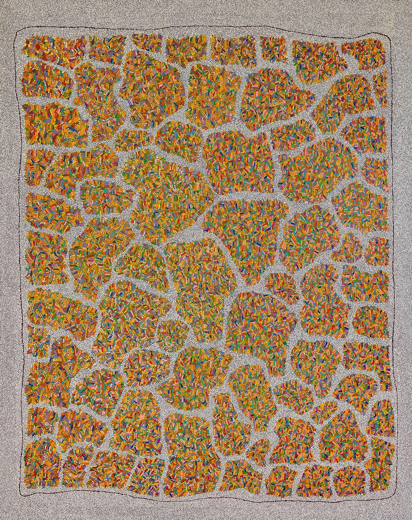 Work 177:  Orange Bullets
2020
acrylic on canvas
196 x 155 cms