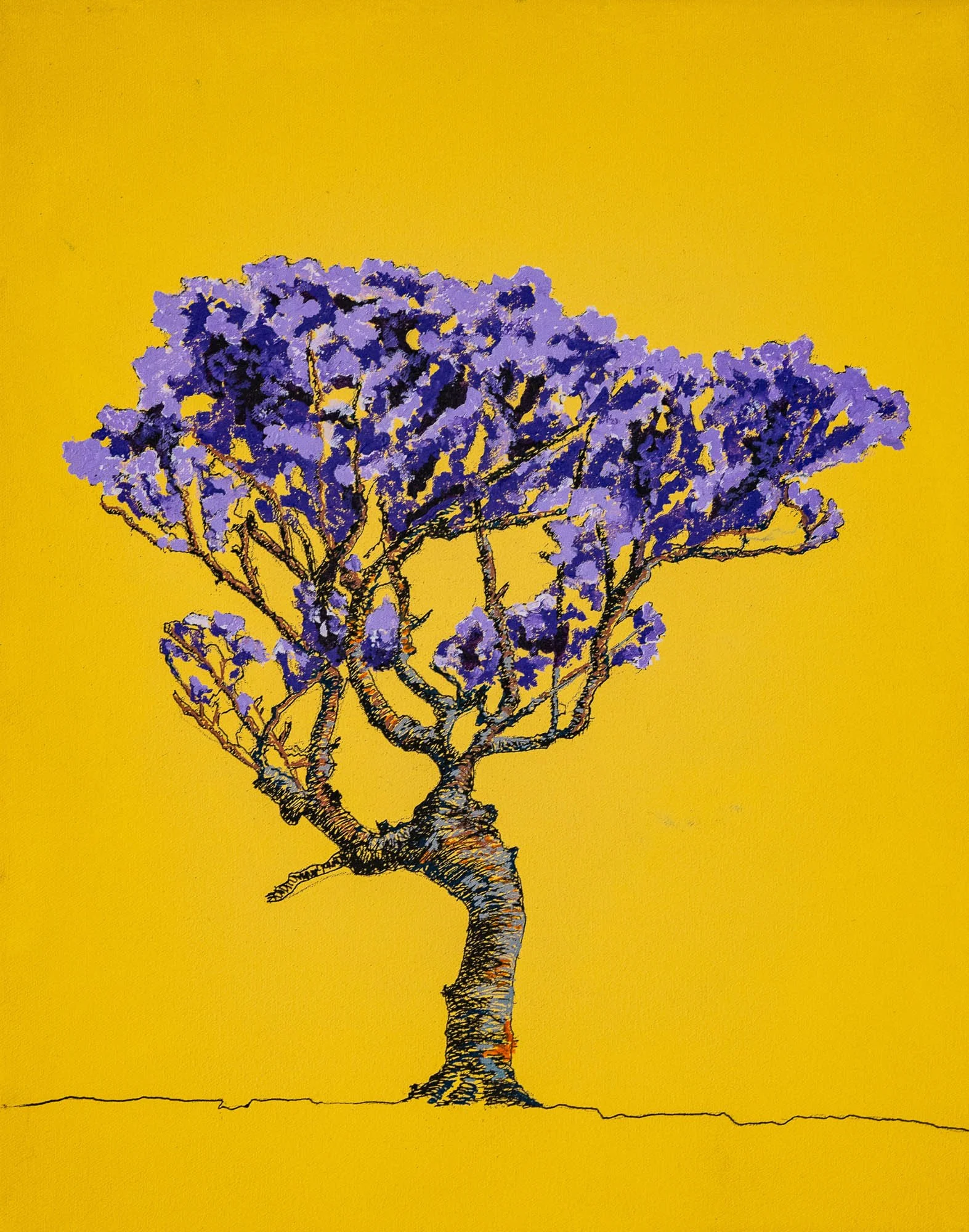Work 237:  Lone Tree on Yellow
2024
acrylic on canvas
51 x 40 cms