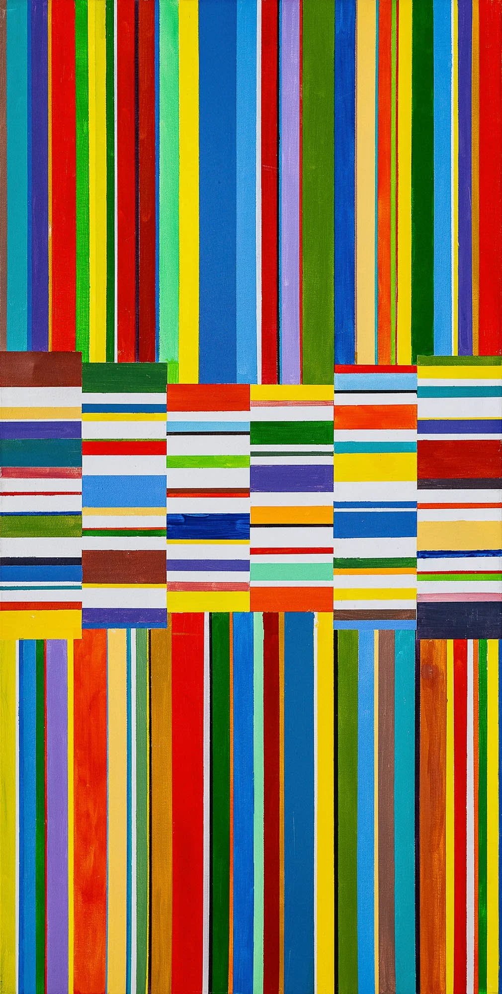 Work 14:  Coloured Pressure
2016 
acrylic on canvas
122 x 61 cms