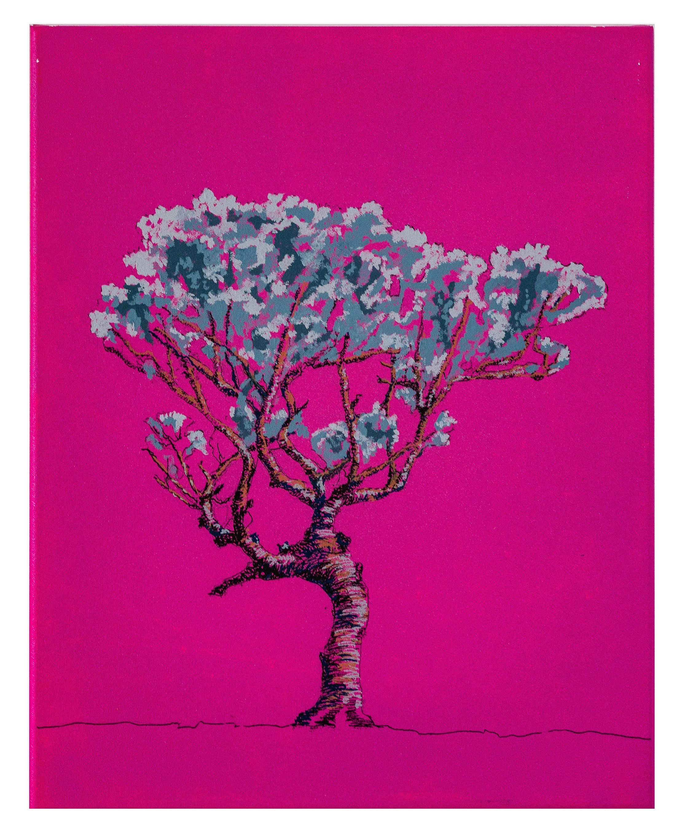 Work 239:  Lone Tree on Magenta.  2024.   51 x 40 cms.