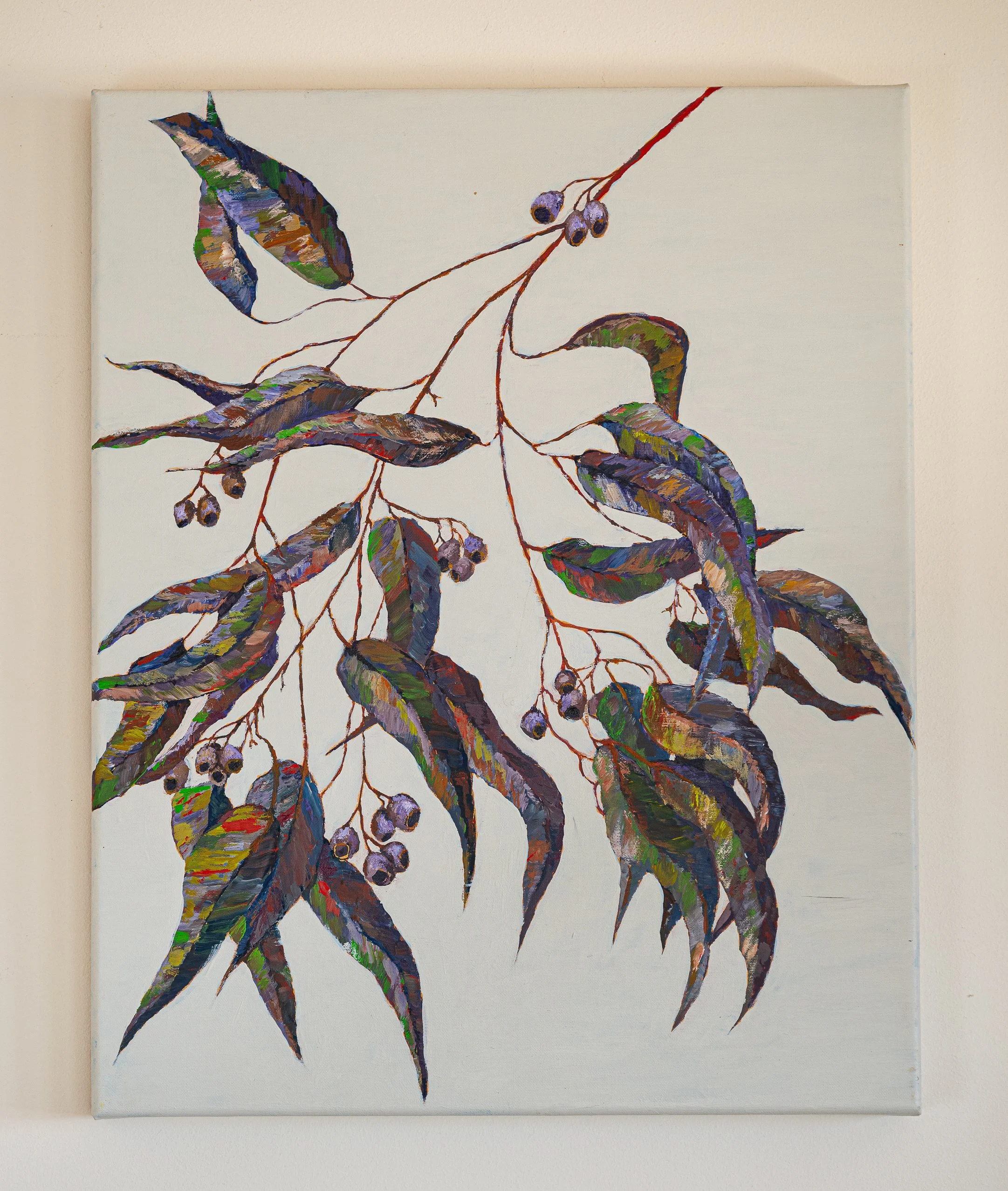 Work 182:  Purple Green Gum Leaves.  2020.   51 x 41 cms.