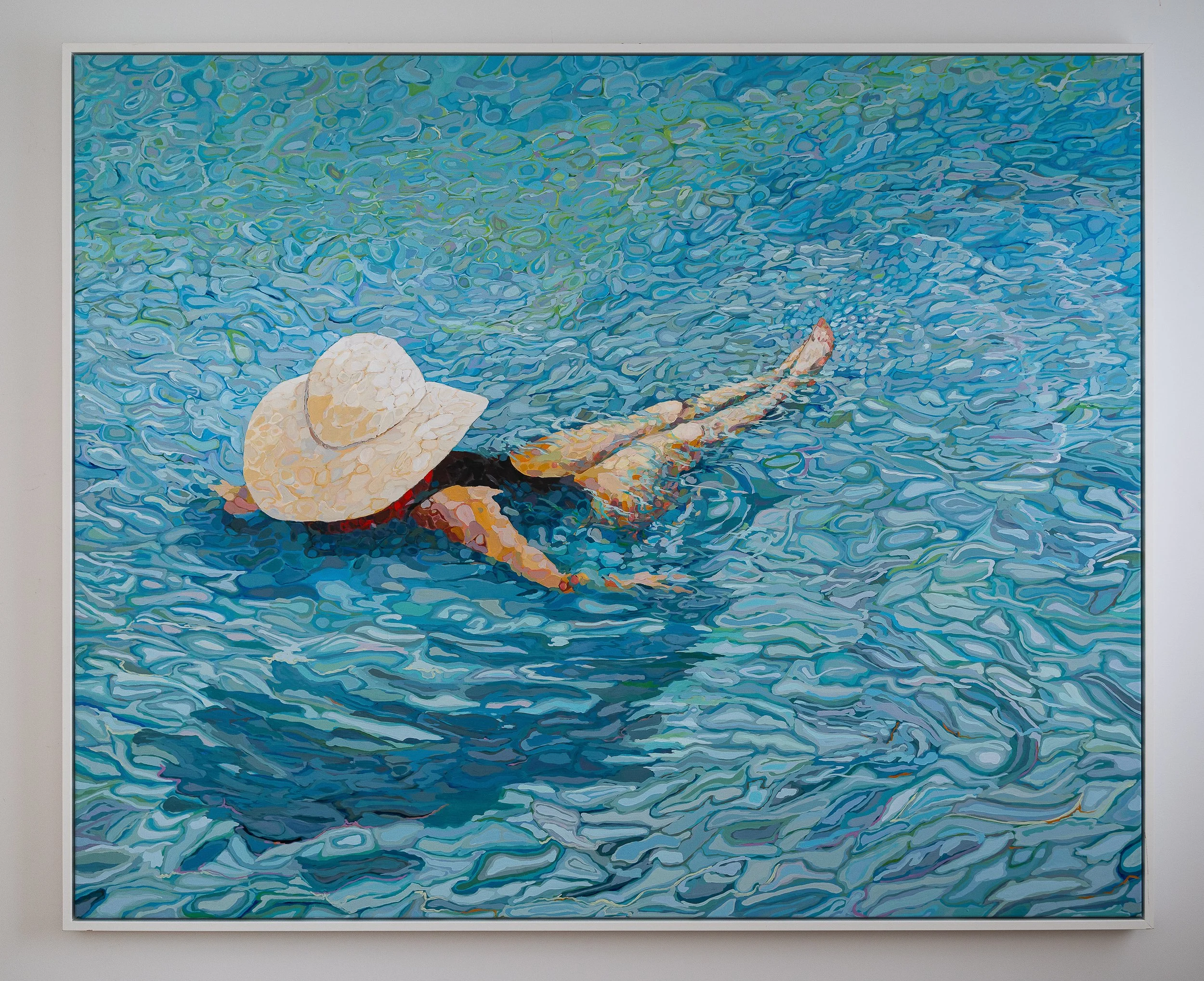 Work 176:  White Hat in Swirling Pool. 2020.   160 x 196 cms.