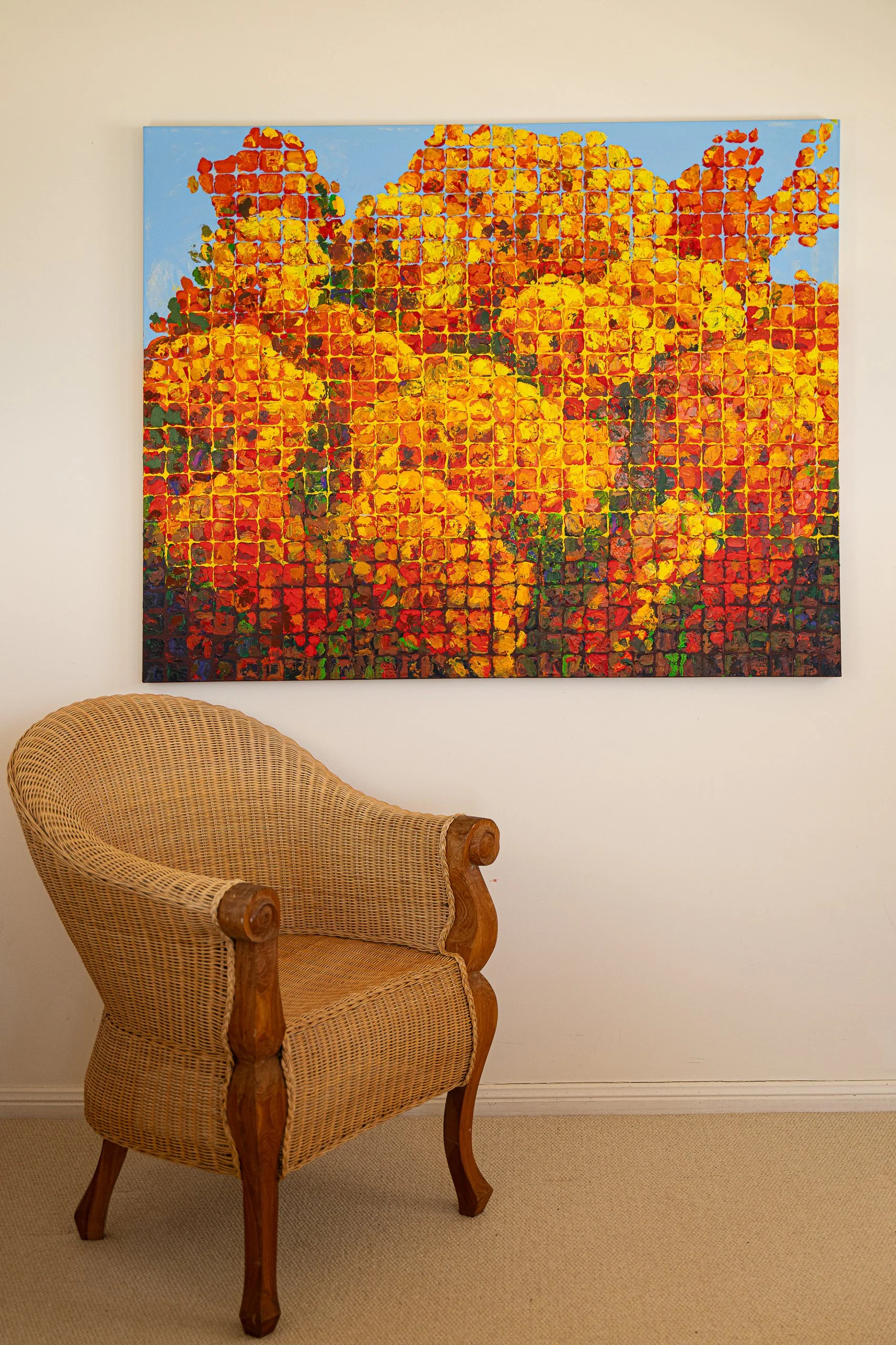Work 242:  Yellow/Red Hydrangeas.  2024.   152 x 90 cms.