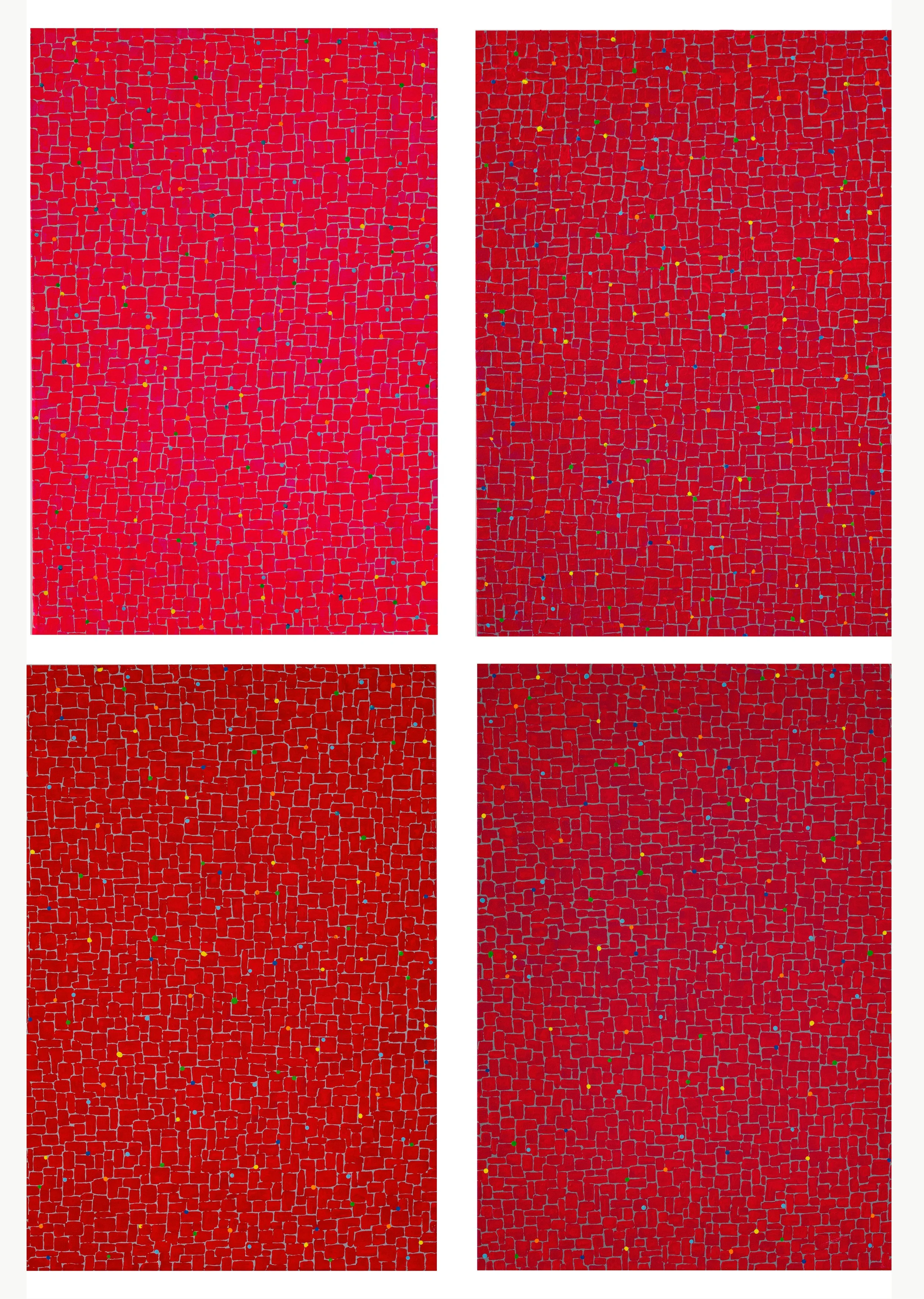 Works 230 to 233:  Pink/Reds 1 - 4. 2024.   60 x 45 cms.