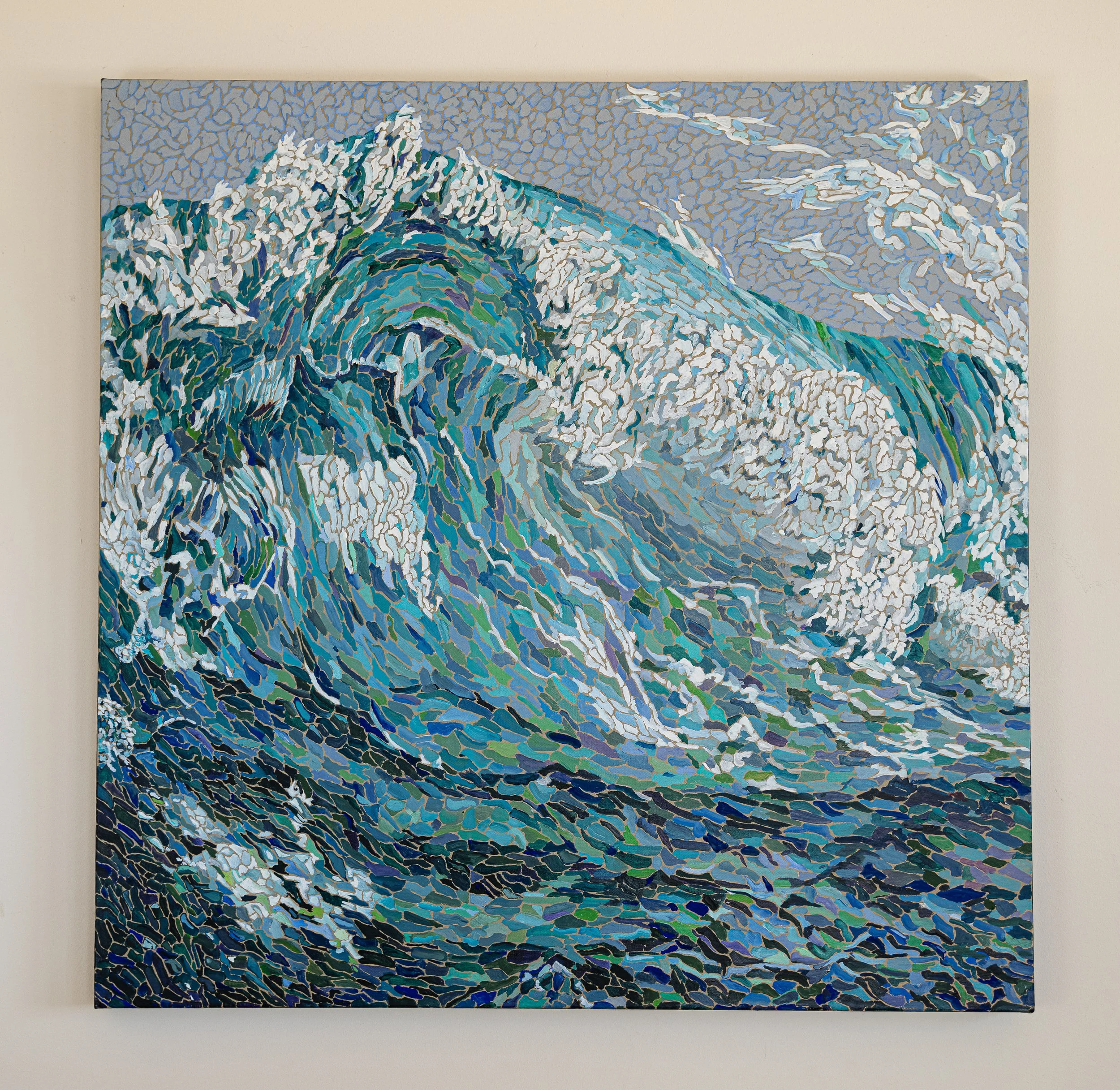 Work 185:  Crashing Storm Wave.  2020.   76 x 76 cms.