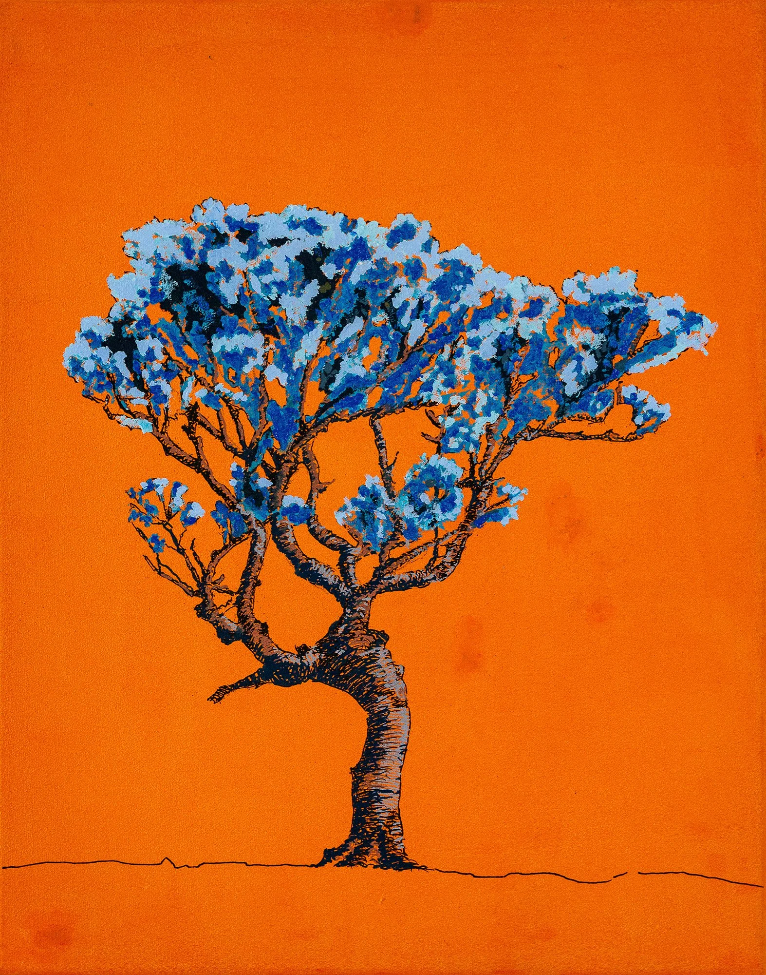 Work 240:  Lone Tree on Orange
2024  
acrylic on canvas 
51 x 40 cms