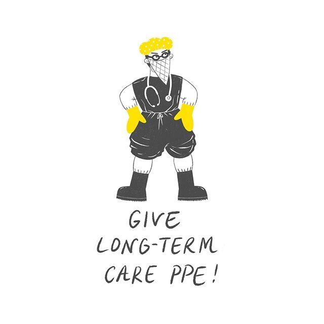 Illustration by @i_am_faustova⁠
⁠
GIVE WORKERS IN LONG-TERM CARE FACILITIES THE PPE (PERSONAL PROTECTIVE EQUIPMENT) THEY NEED TO KEEP THEMSELVES, THEIR FAMILIES AND RESIDENTS SAFE!⁠
⁠
⁠
&quot;The perceived disposability of these workers is perpetuate