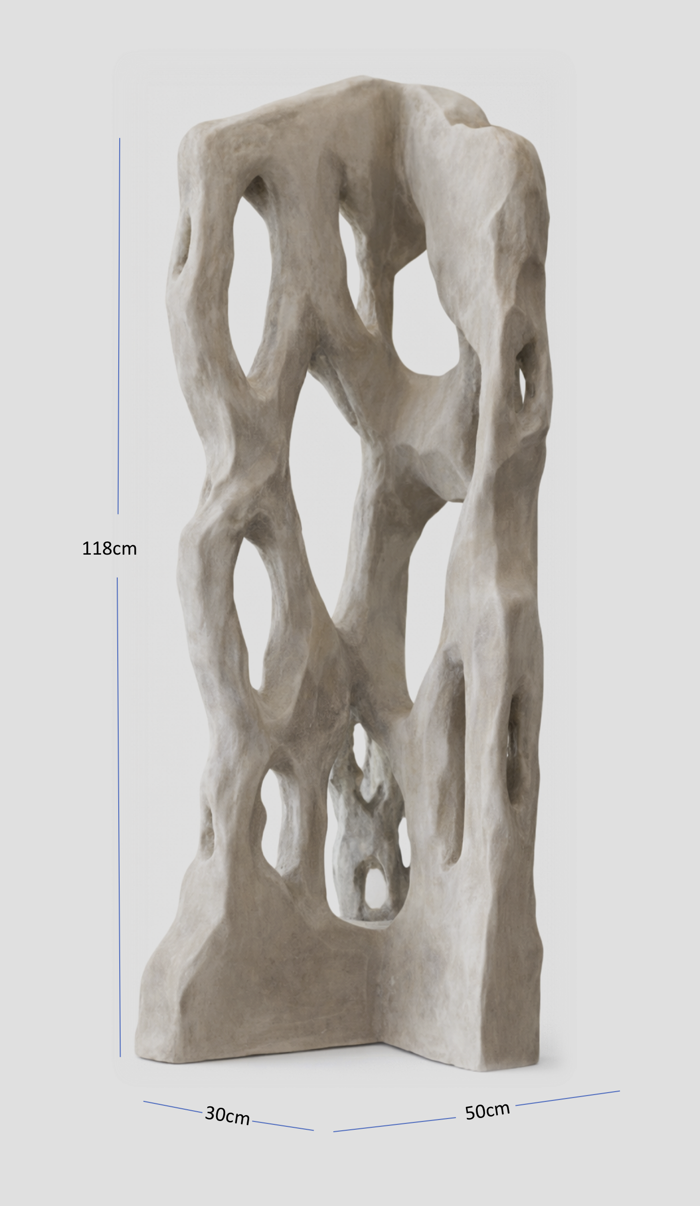 Colección Vestigio. MarcelaOnce. Arte exclusivo de prestigio internacional. Escultura con forma abstracta mide 118 cm de altura, 50 cm de ancho y 30 cm de profundidad.