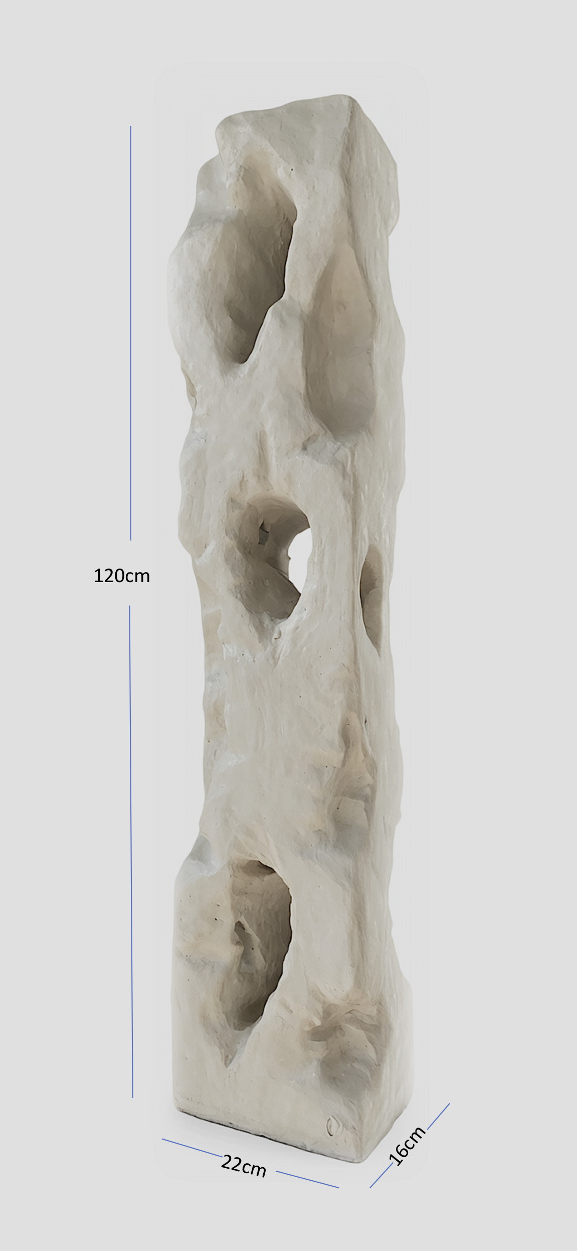 Colección Vestigio. MarcelaOnce. Arte exclusivo de prestigio internacional. Escultura de 120cm de altura, 22cm de ancho y 16cm de profundidad, con varias cavidades y formas irregulares