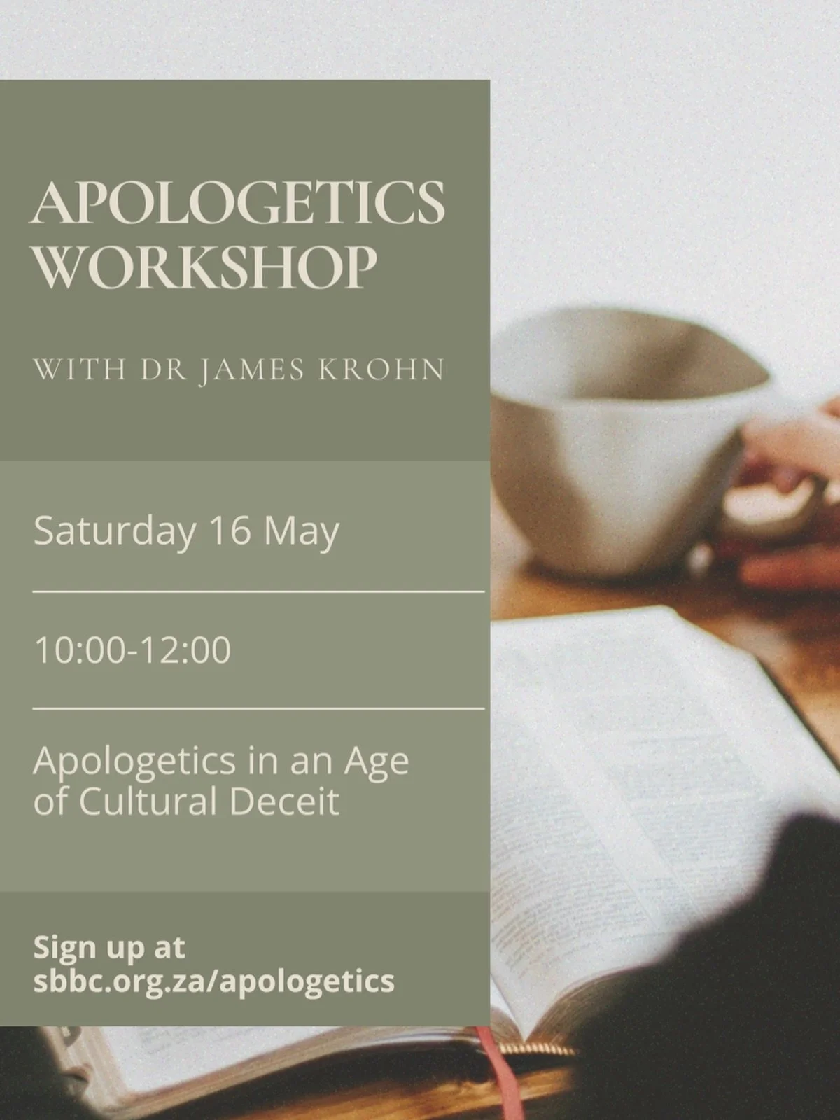 Dr JB Krohn of @krux.africa is the guest speaker at our upcoming apologetics workshop, entitled &lsquo;Apologetics in an Age of Cultural Deceit.&rsquo; 

If you attended the workshop with Richard Cunningham in January, you won&rsquo;t want to miss th